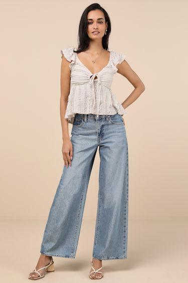 Maley Beige Textured Peplum Top Product Image