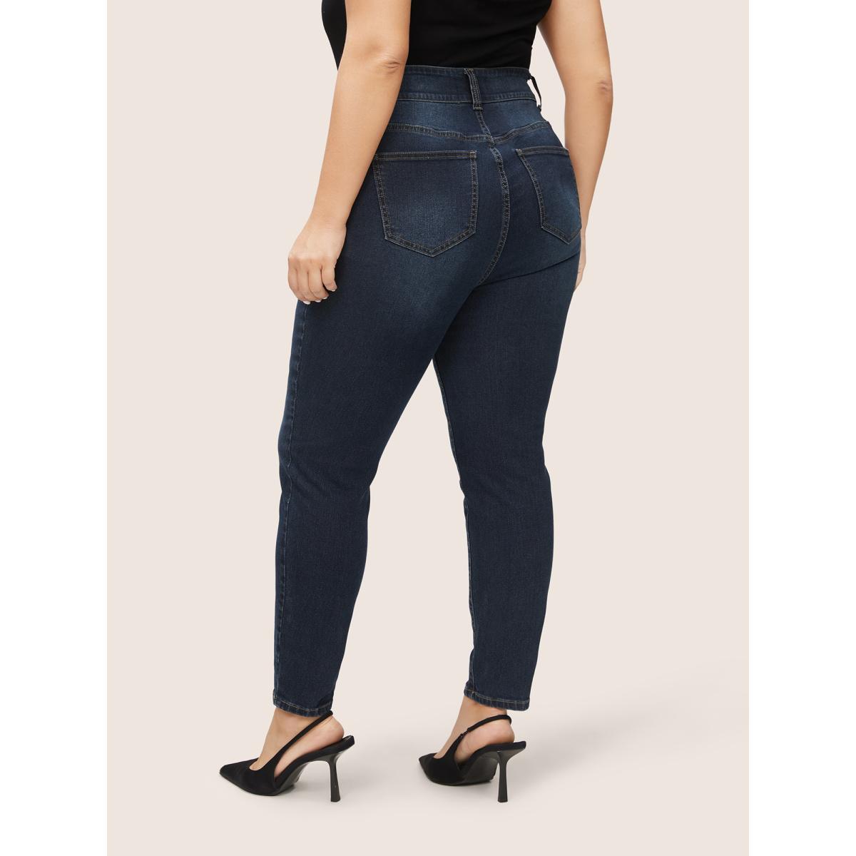 Plus Size Skinny Stitch Full Length Jeans Women Indigo Casual Plain Plain High stretch Pocket Jeans BloomChic 14/1X Product Image