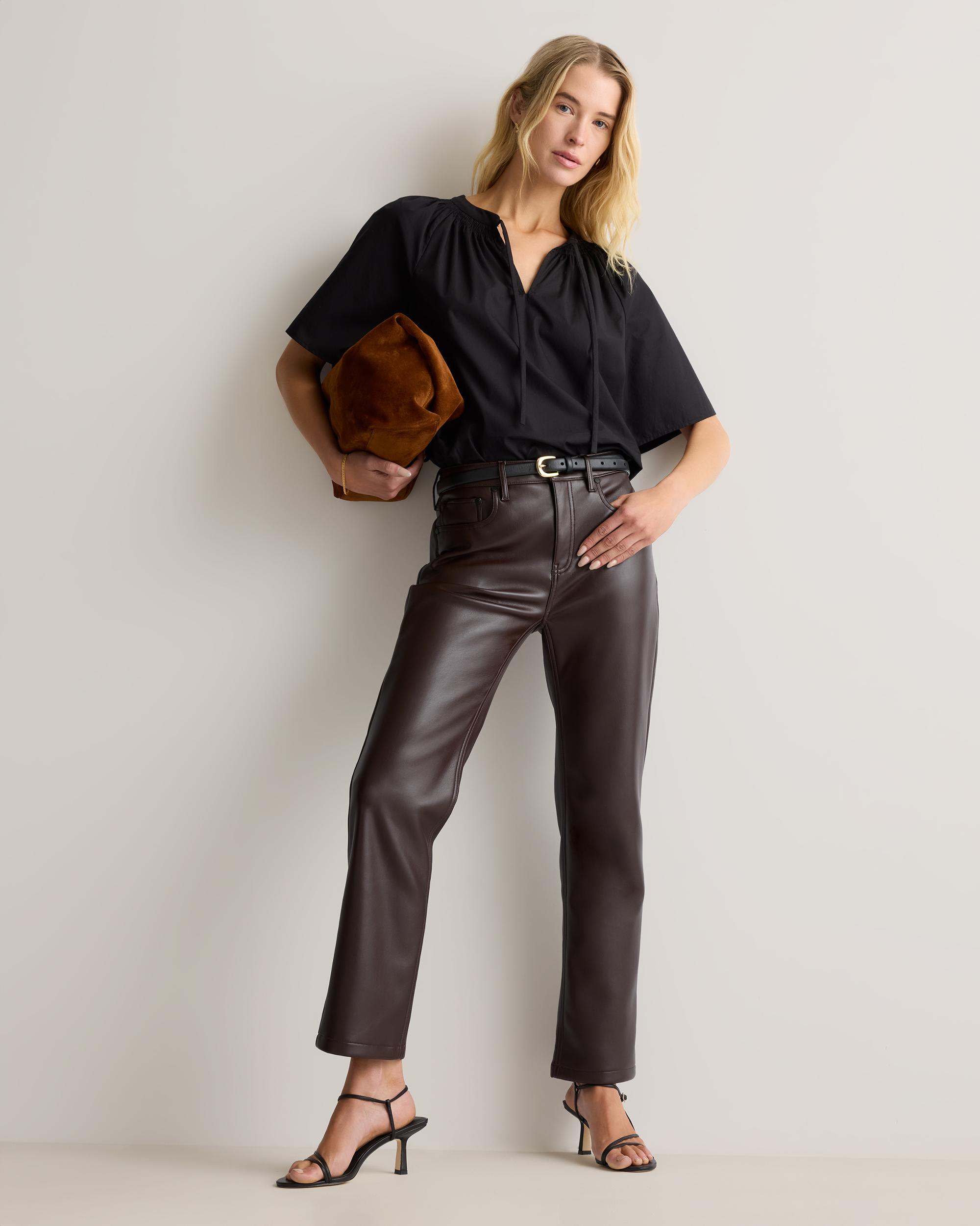 Quince | Women's Vegan Leather Straight Leg Pants Recycled Polyester Product Image