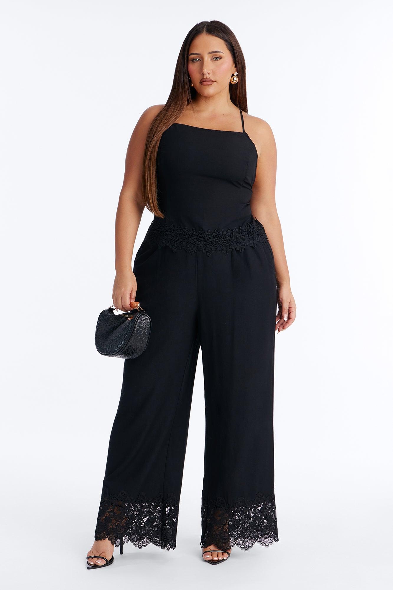 Tianna Backless Linen Pant Set - Black Female Product Image