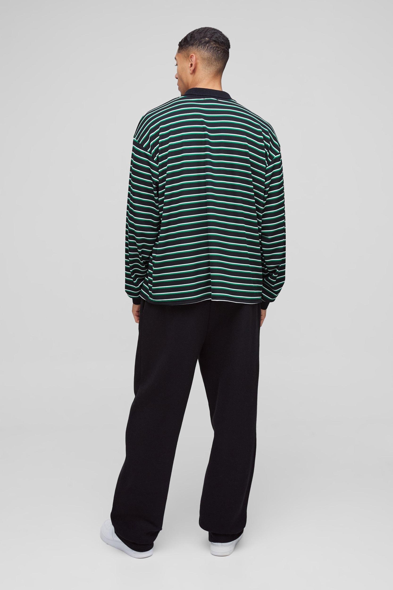 Oversized Boxy Stripe Rib Rugby Polo | boohooMAN USA Product Image