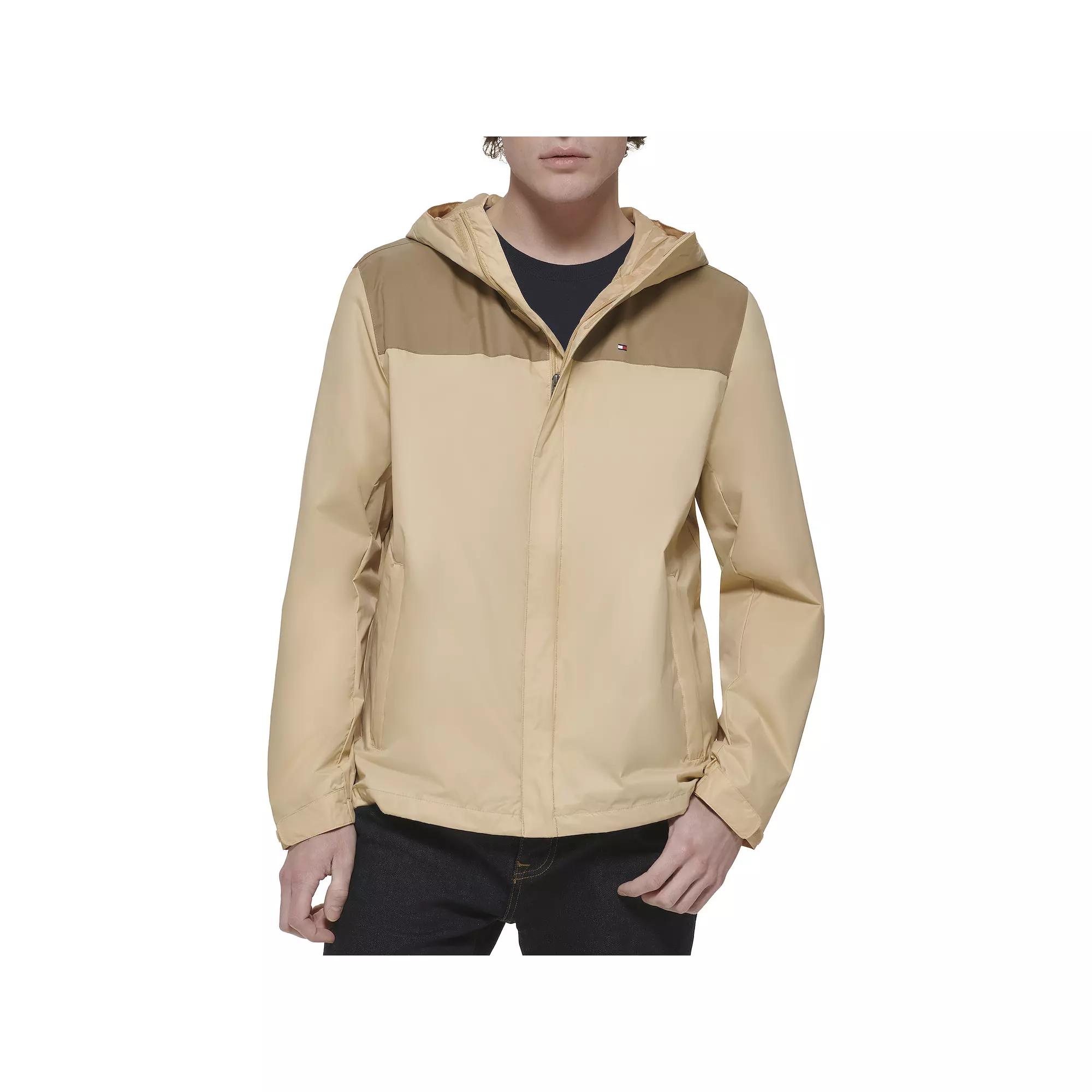 Men's Tommy Hilfiger Hooded Rain Jacket, Size: XXL, Beige Combo Product Image