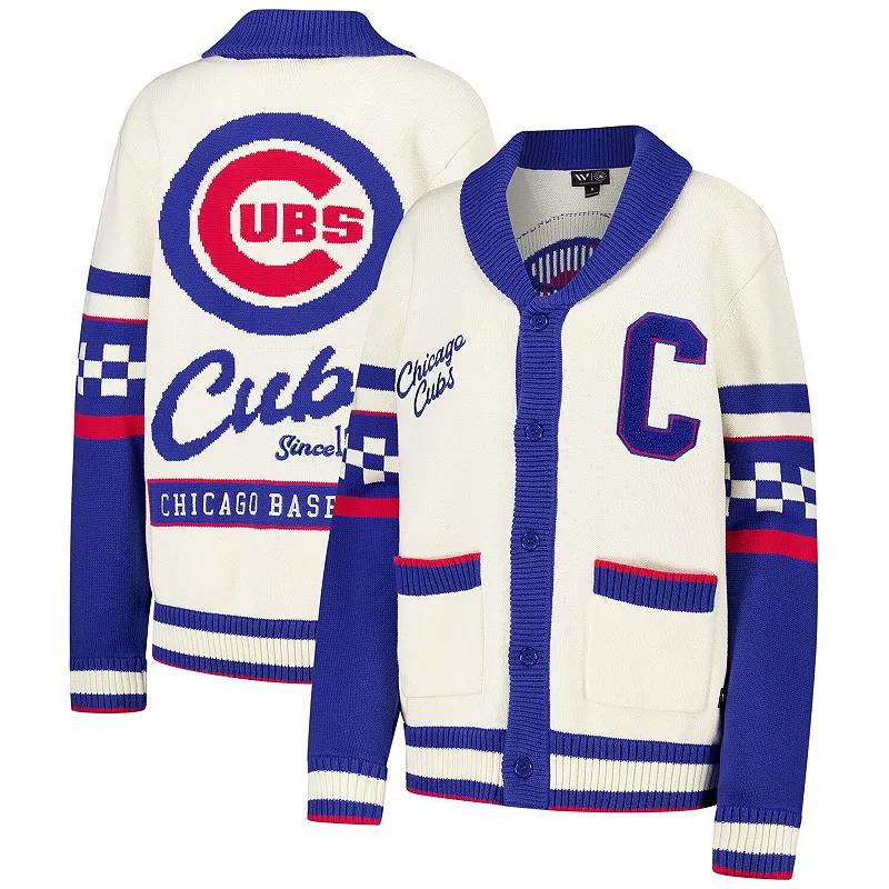 Women's The Wild Collective Cream Chicago Cubs Jacquard Full-Button Sweater, Size: Large, Beige Product Image