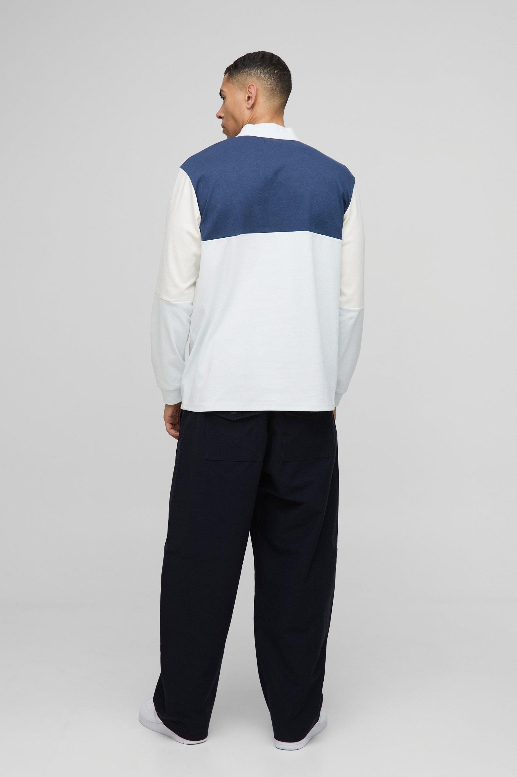 Regular Fit Man Colour Block Interlock Rugby Polo | boohooMAN USA Product Image