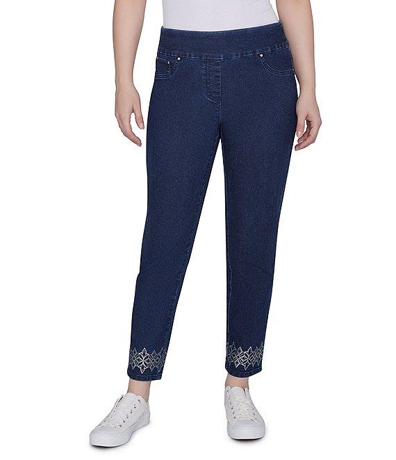 Ruby Rd. Straight Leg Printed Hem Pull-On Ankle Jeans Product Image