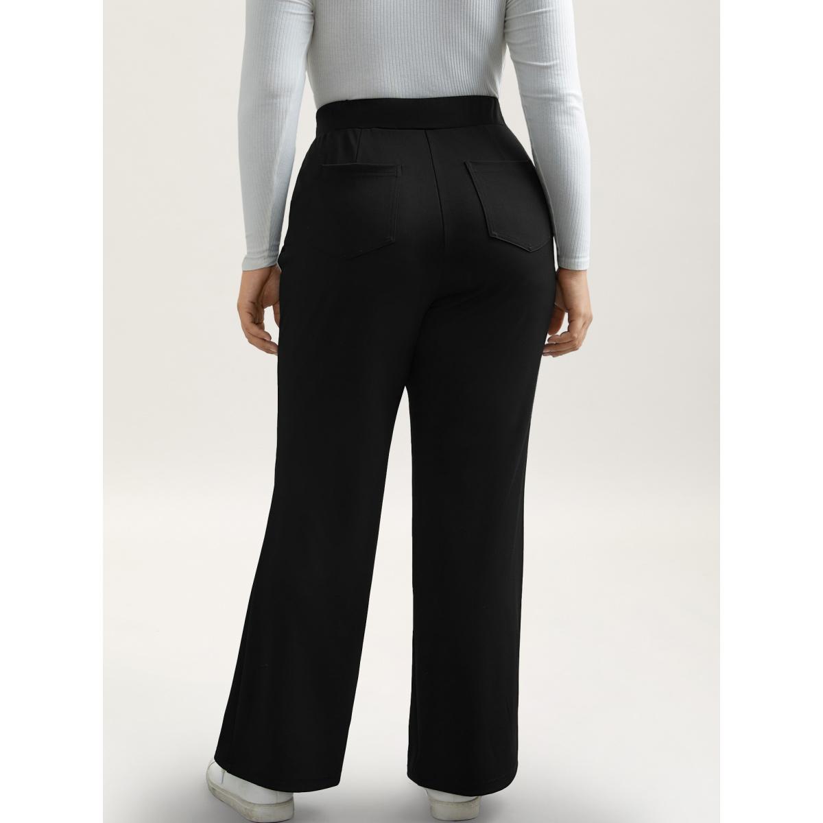 Plus Size Stretchy Waist Pockets Flared Pants Women Black Office Bootcut Mid Rise Office Pants BloomChic 14-16/1X Product Image