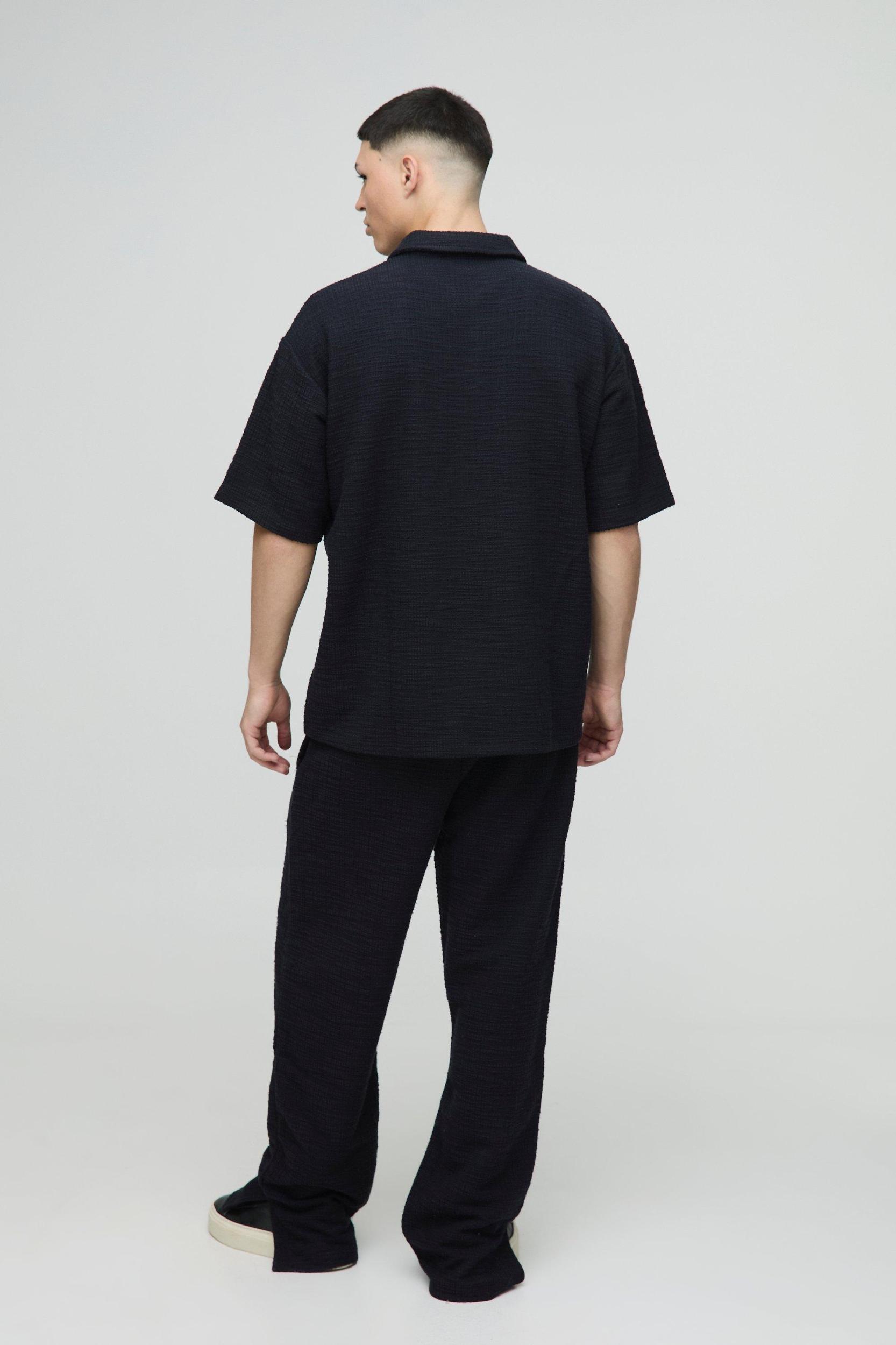 Oversized Heavyweight Textured Revere Short Sleeve Polo | boohooMAN USA Product Image