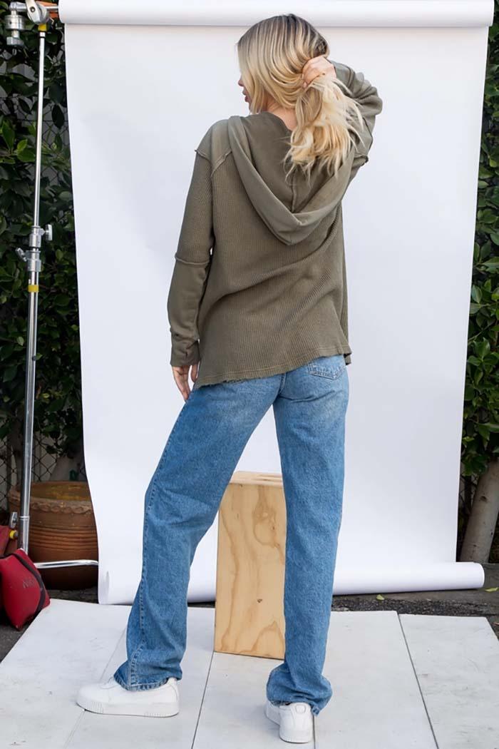 Garment Dye Heavy Knit Waffle Hoodie Shacket Product Image