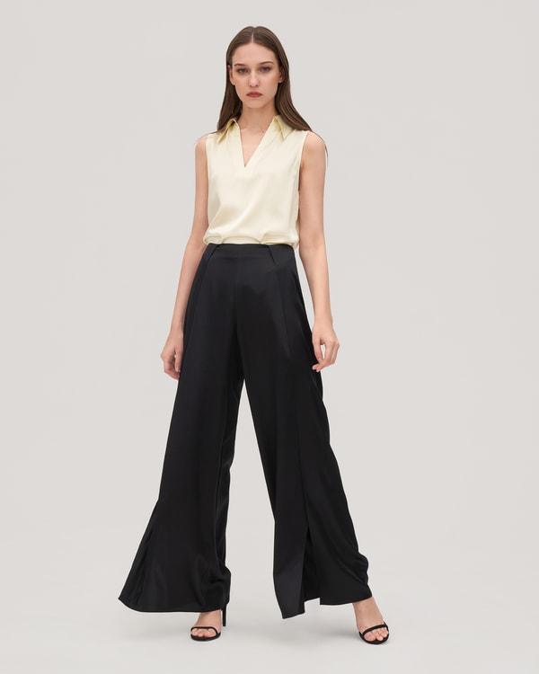 V-Neck Sleeveless Silk Violet Shirt For Women Product Image