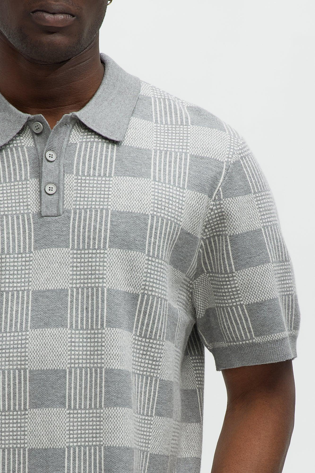 Cailan Checkered Button Down Sweater Polo - Grey Product Image