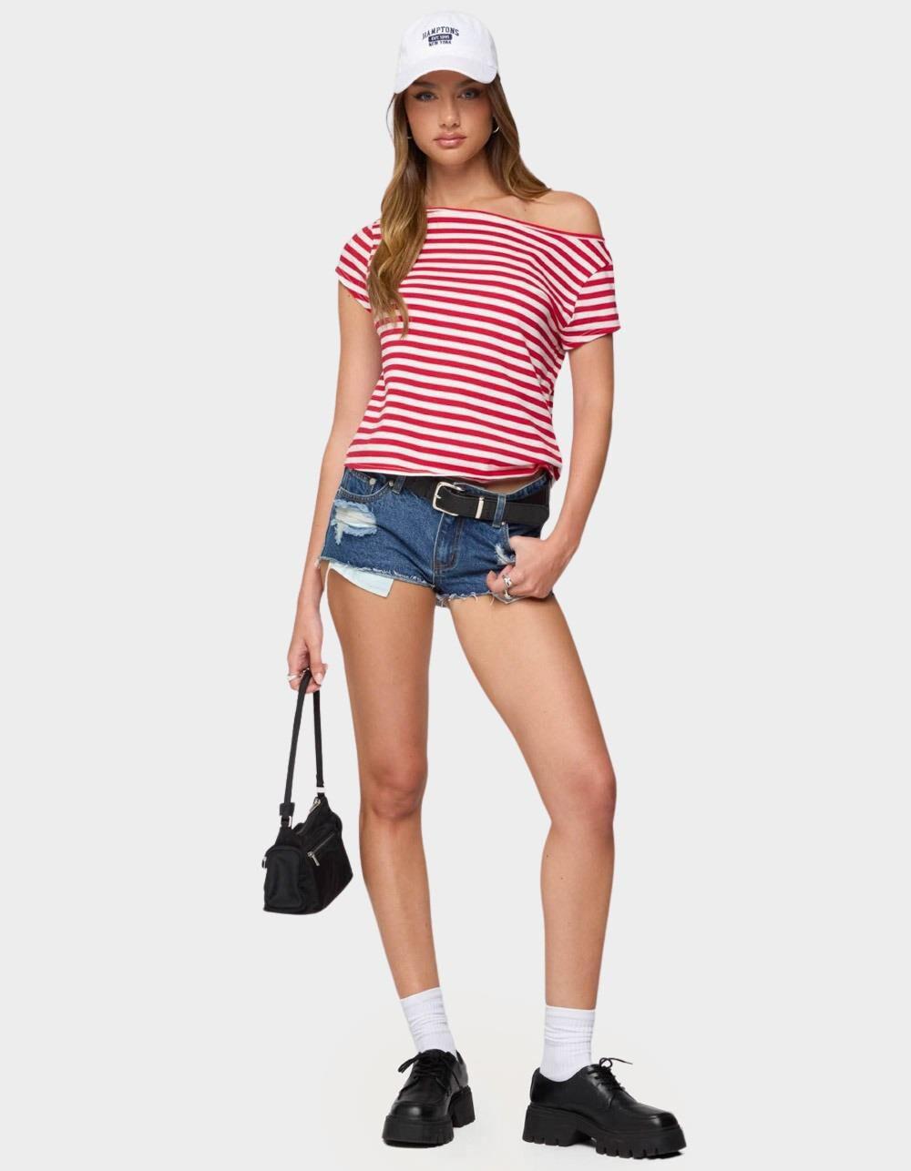EDIKTED Aretha Striped Off Shoulder Top - RED Product Image