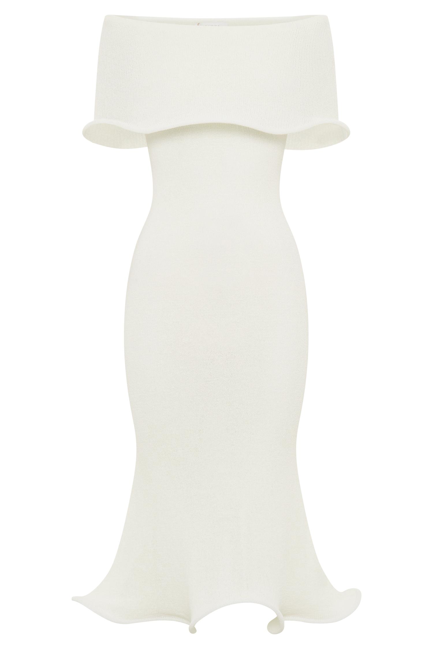 Molly Off Shoulder Knit Midi Dress - Ivory Product Image