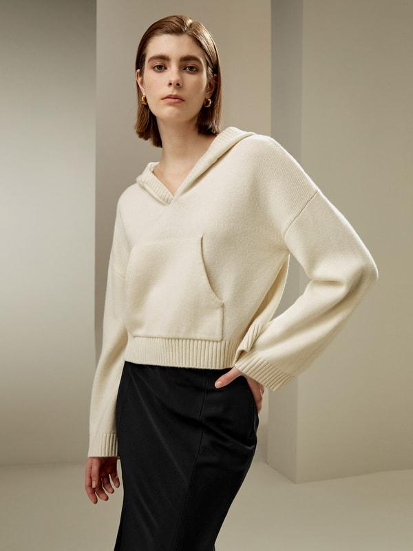 LILYSILK Hooded Cashmere Sweater - for Women - Green Wool Cashmere - Timeless Loose Fit Sweater S Product Image