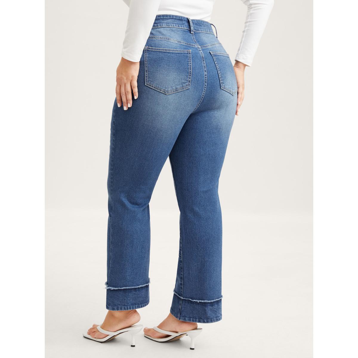 Plus Size Vintage Raw Hem Bootcut Jeans Women Denimblue Timeless Medium stretch Slanted pocket Jeans BloomChic 12/L Product Image