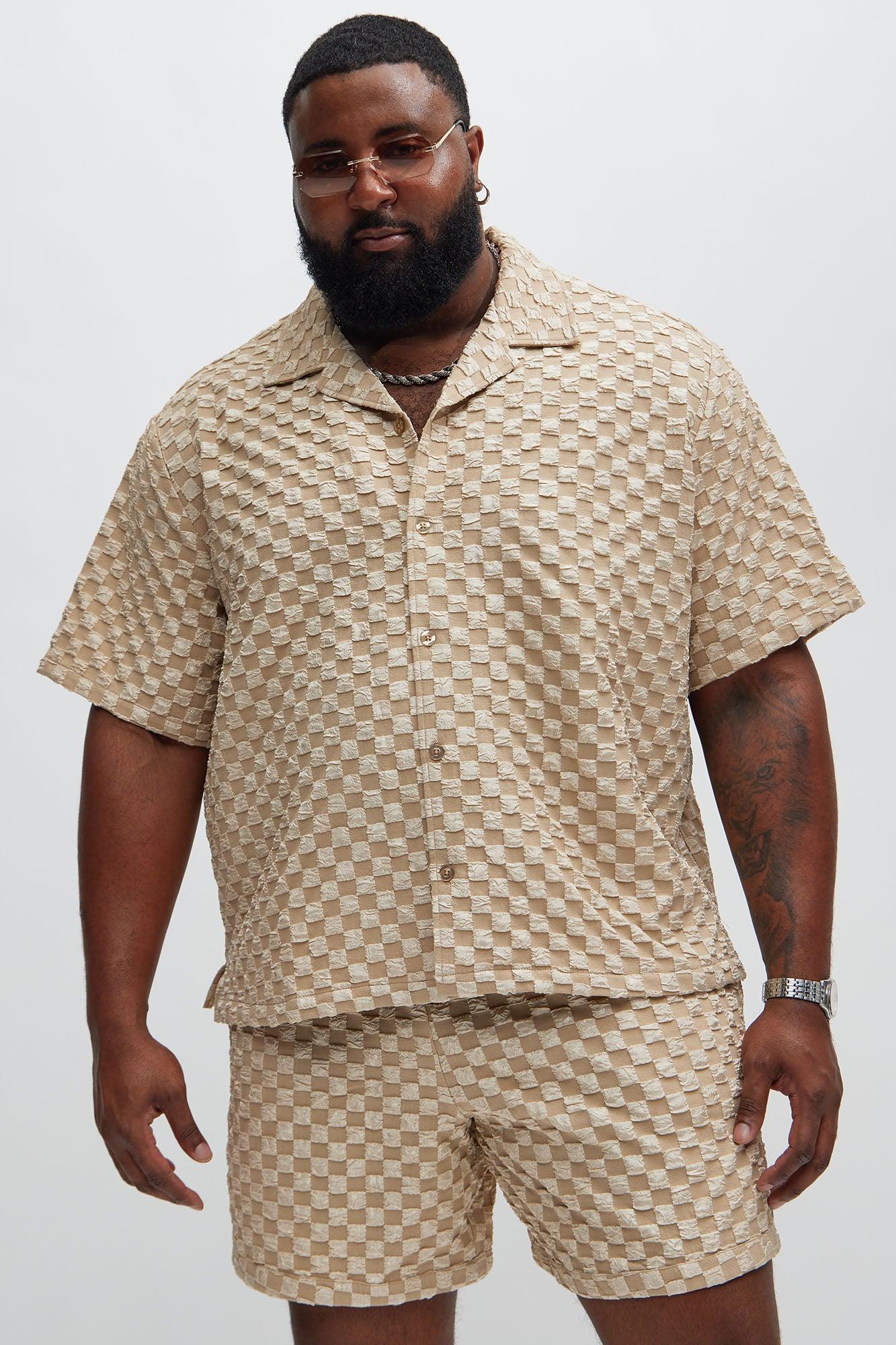 Crinkled Checkers Shirt - Tan Product Image