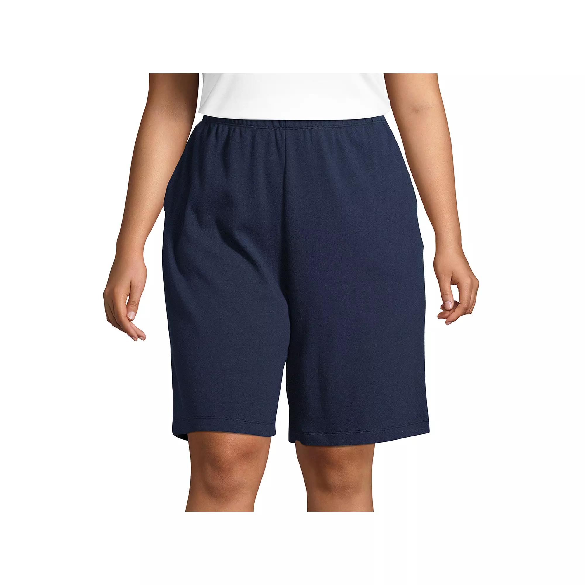Plus Size Lands' End Sport Knit Pull-On Shorts, Women's, Size: 2XL, Blue Product Image