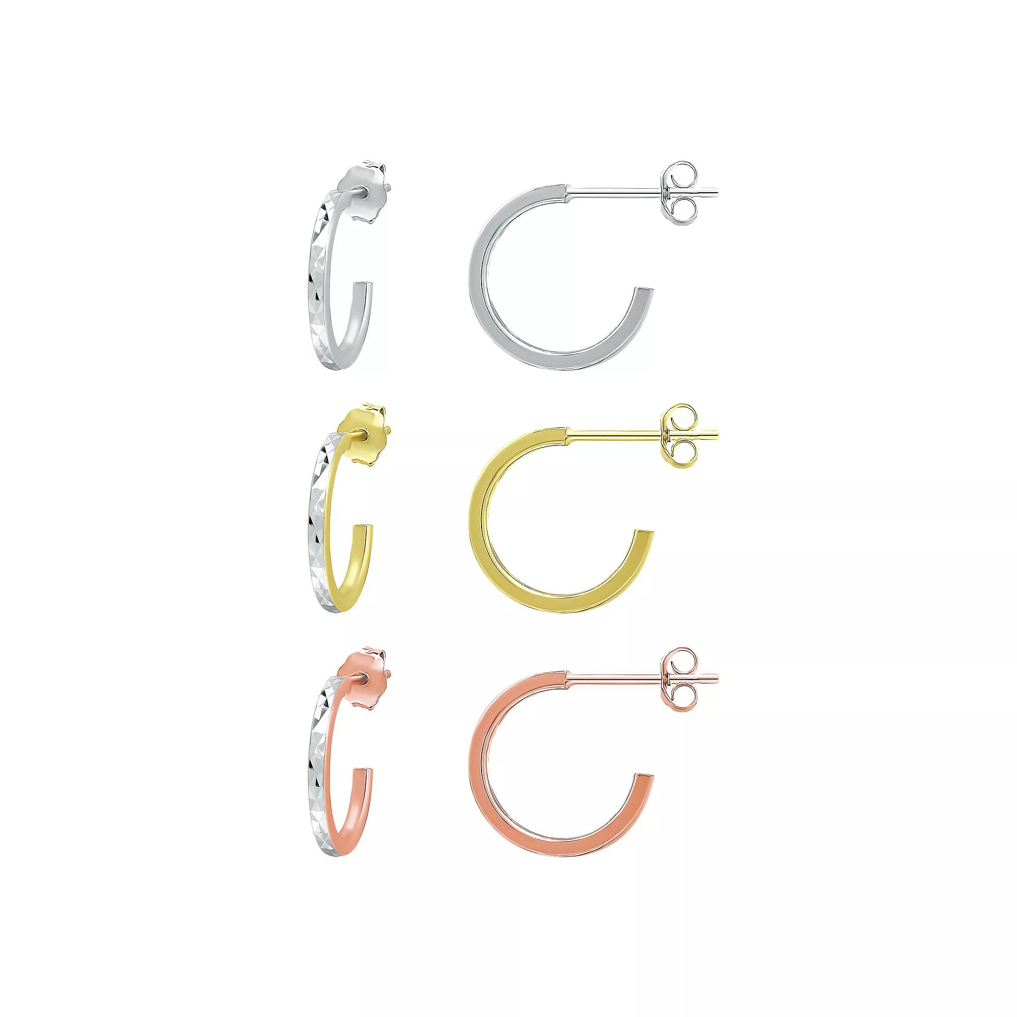 Aleure Precioso Three Tone Hoop Earring Set, Women's Product Image