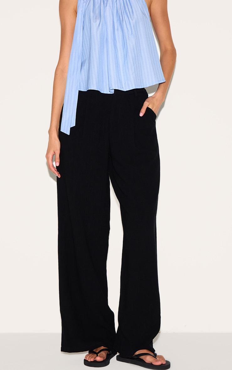Black Linen Blend Tailored Straight Leg Pants Product Image