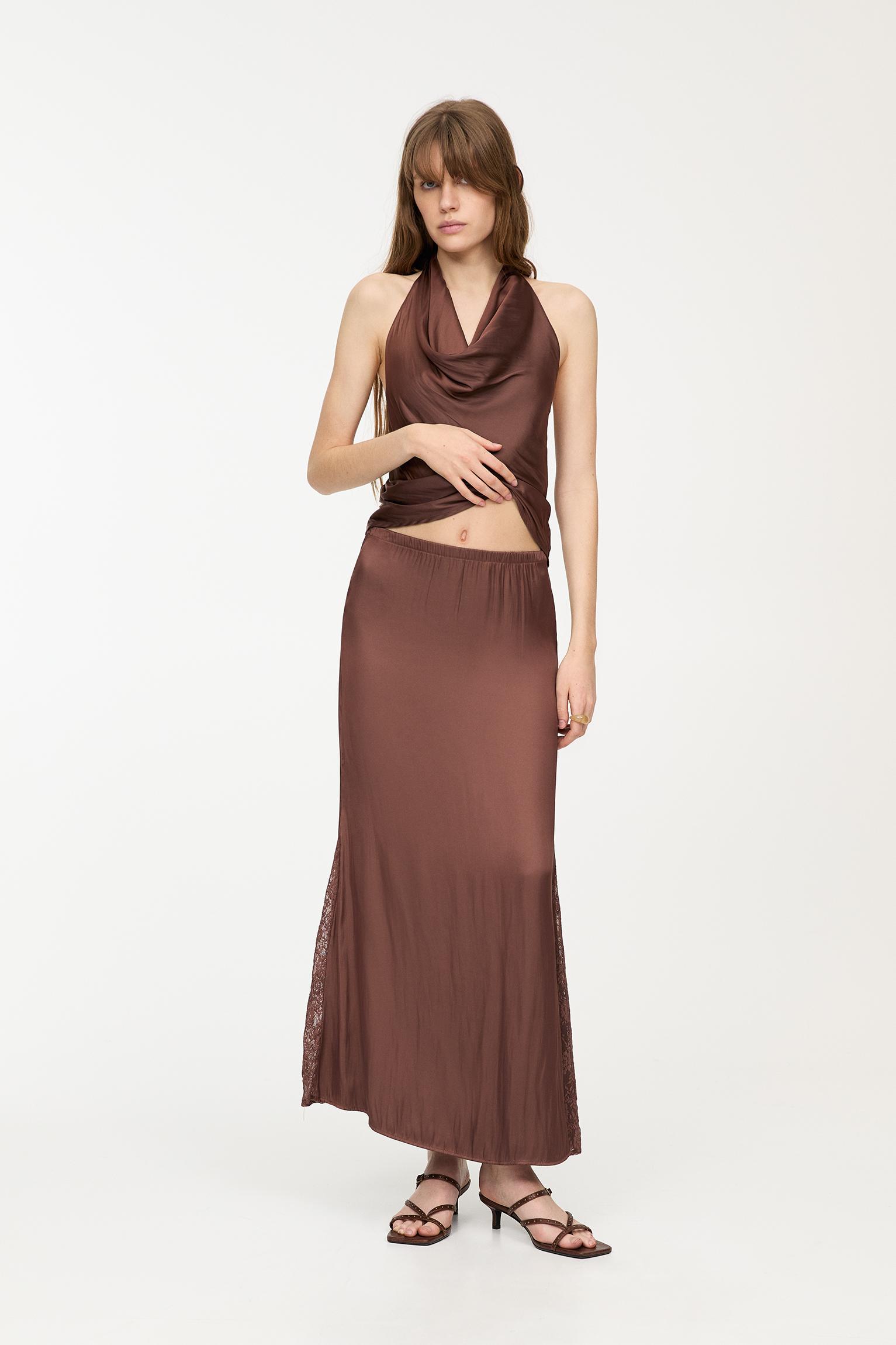 Satin lace midi skirt Product Image