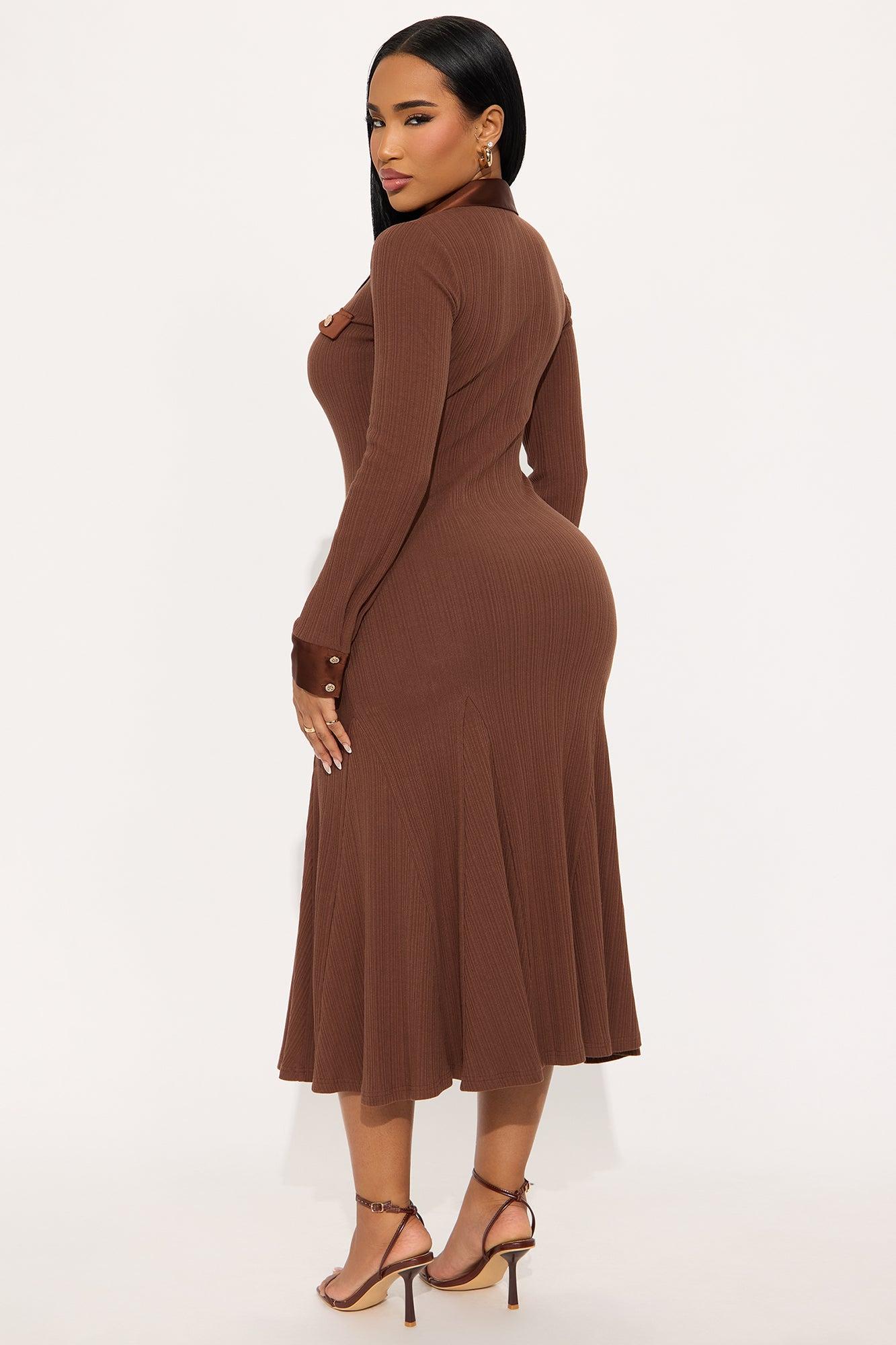 Marisol Ribbed Midi Dress - Brown Female Product Image