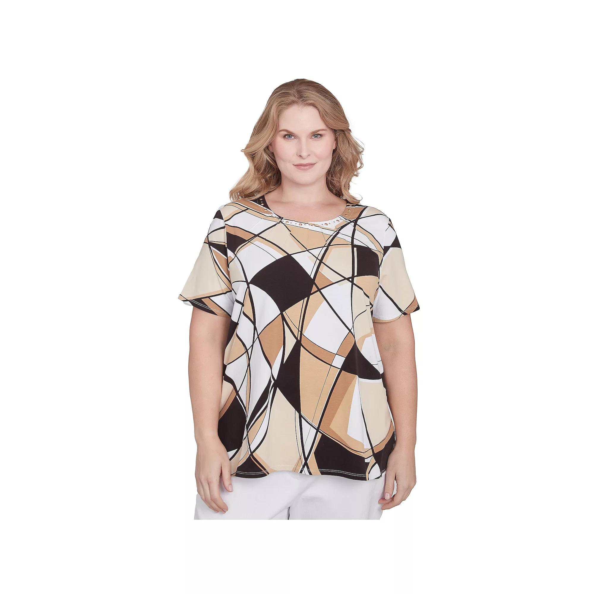 Plus Size Alfred Dunner Geometric Detailed Neckline Top, Women's, Size: 3XL, Black And Product Image