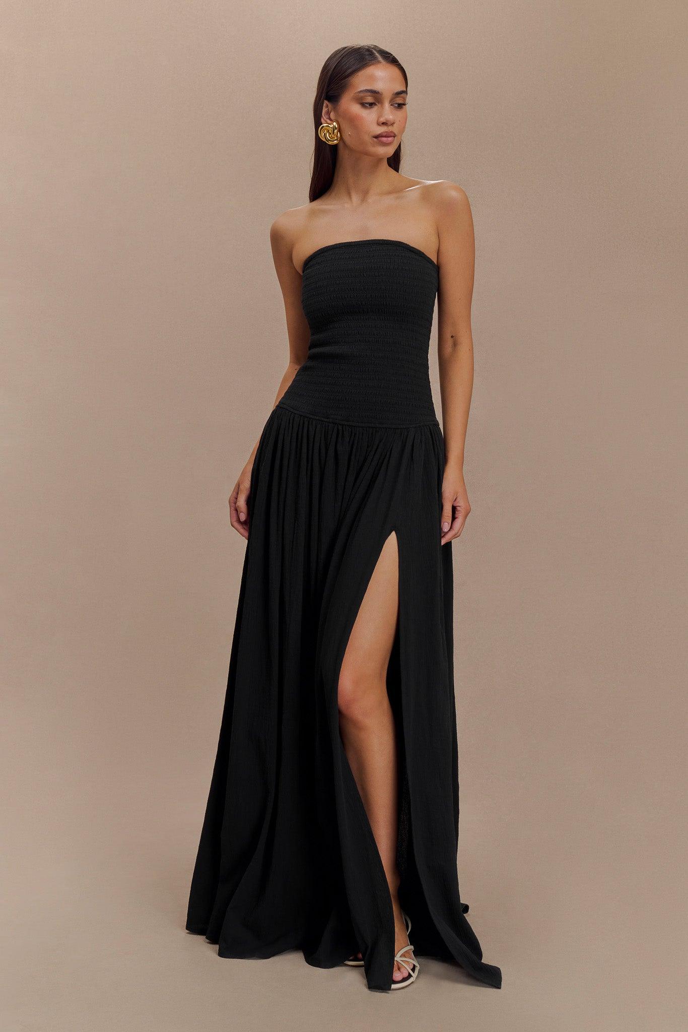 Maureen Cotton Shirring Maxi Dress - Black Product Image