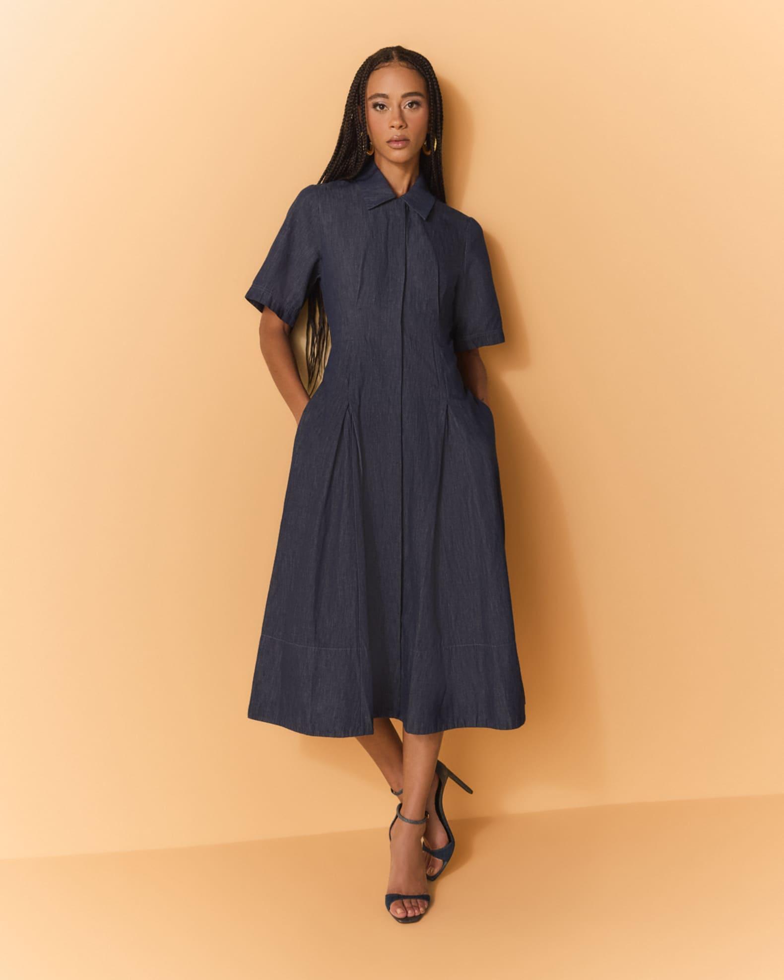 Short-Sleeve Denim Shirtdress Product Image