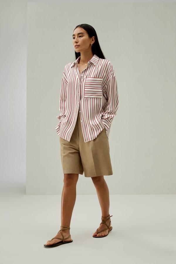 Oversized Striped Silk-Twill Shirt Product Image