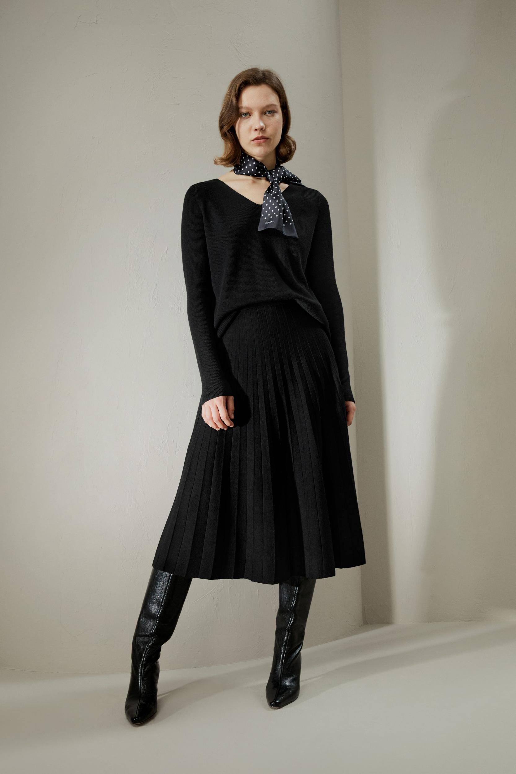 LILYSILK Women Silk Skirt Merino Wool Caramel 100% Ultra Fine Merino Wool Over-The-Knee Length M Product Image