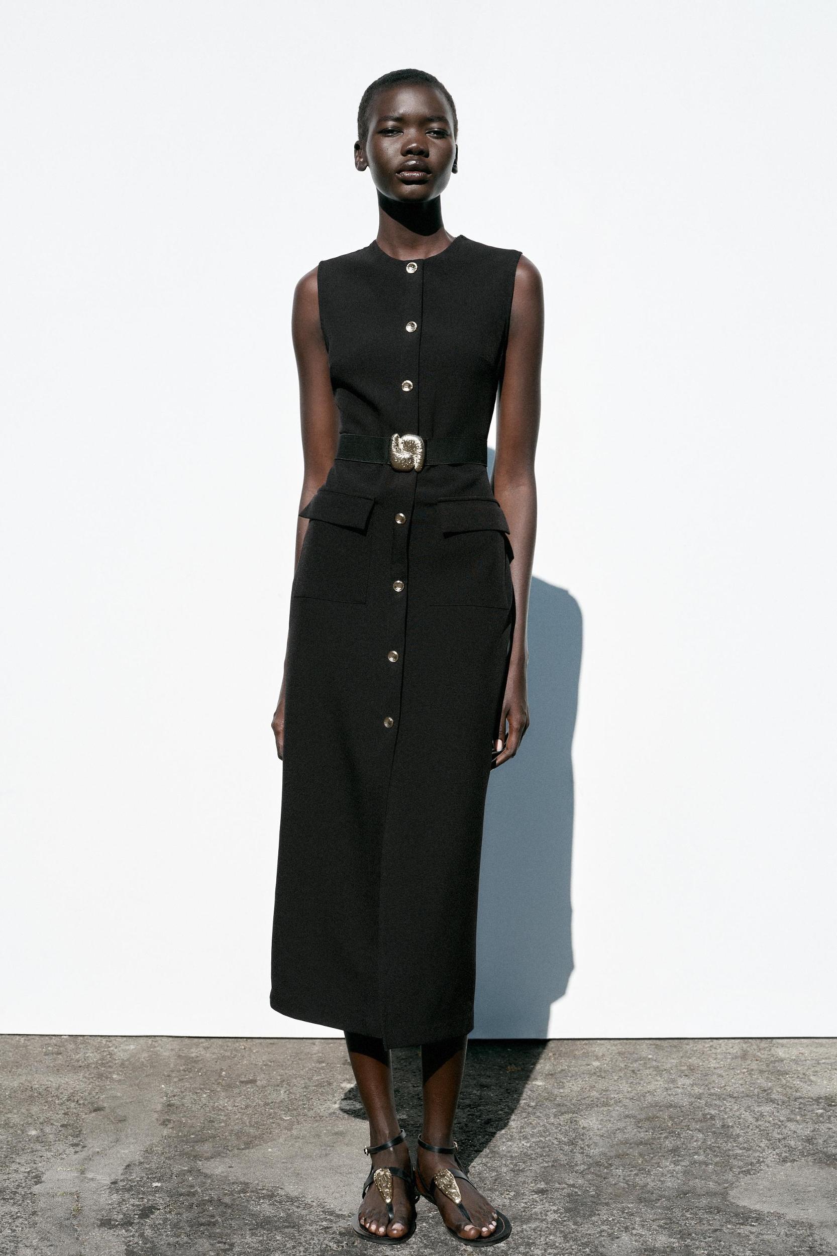 BELTED CREPE MIDI DRESS Product Image