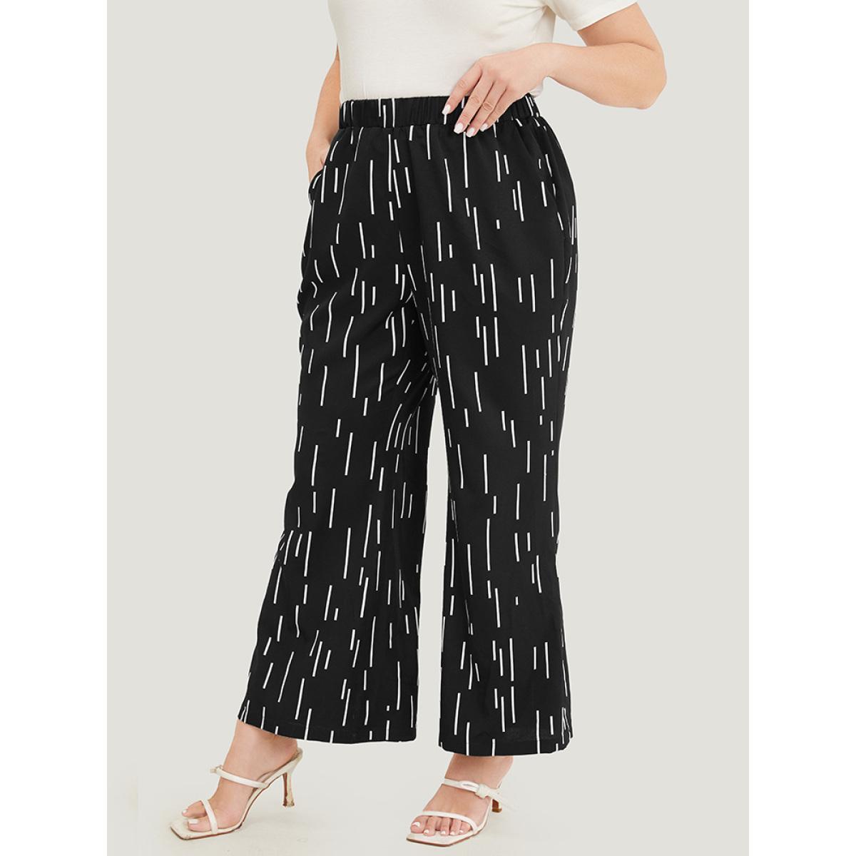 Plus Size Geometric Print Pocket Bootcut Pants Women Black Elegant Bootcut Mid Rise Dailywear Pants BloomChic 30/6X Product Image