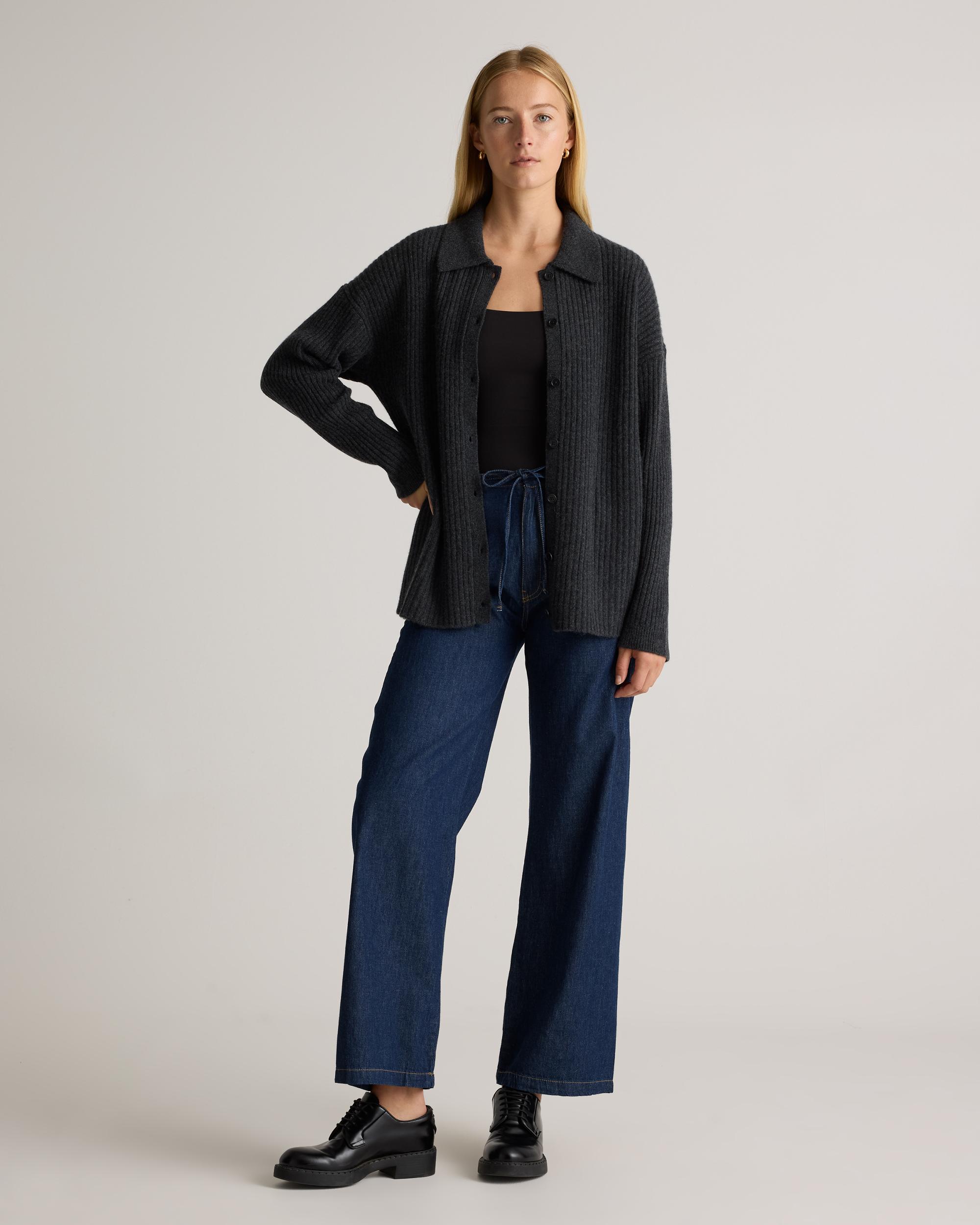 Quince | Women's Mongolian Cashmere Wide-Rib OverSized Collared Cardigan Sweater Size XL Product Image