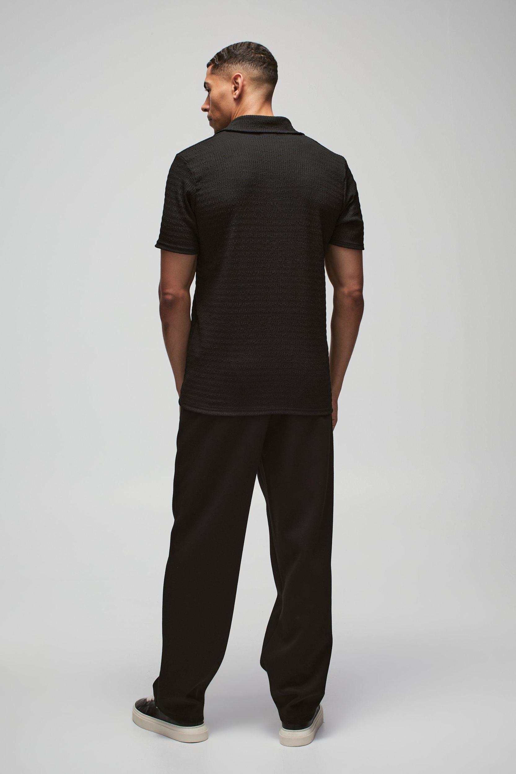 Slim Textured Revere Polo | boohooMAN USA Product Image