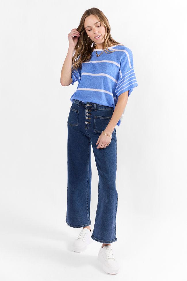 Wear It Well Blue And Ivory Striped Sweater T-Shirt FINAL SALE Product Image