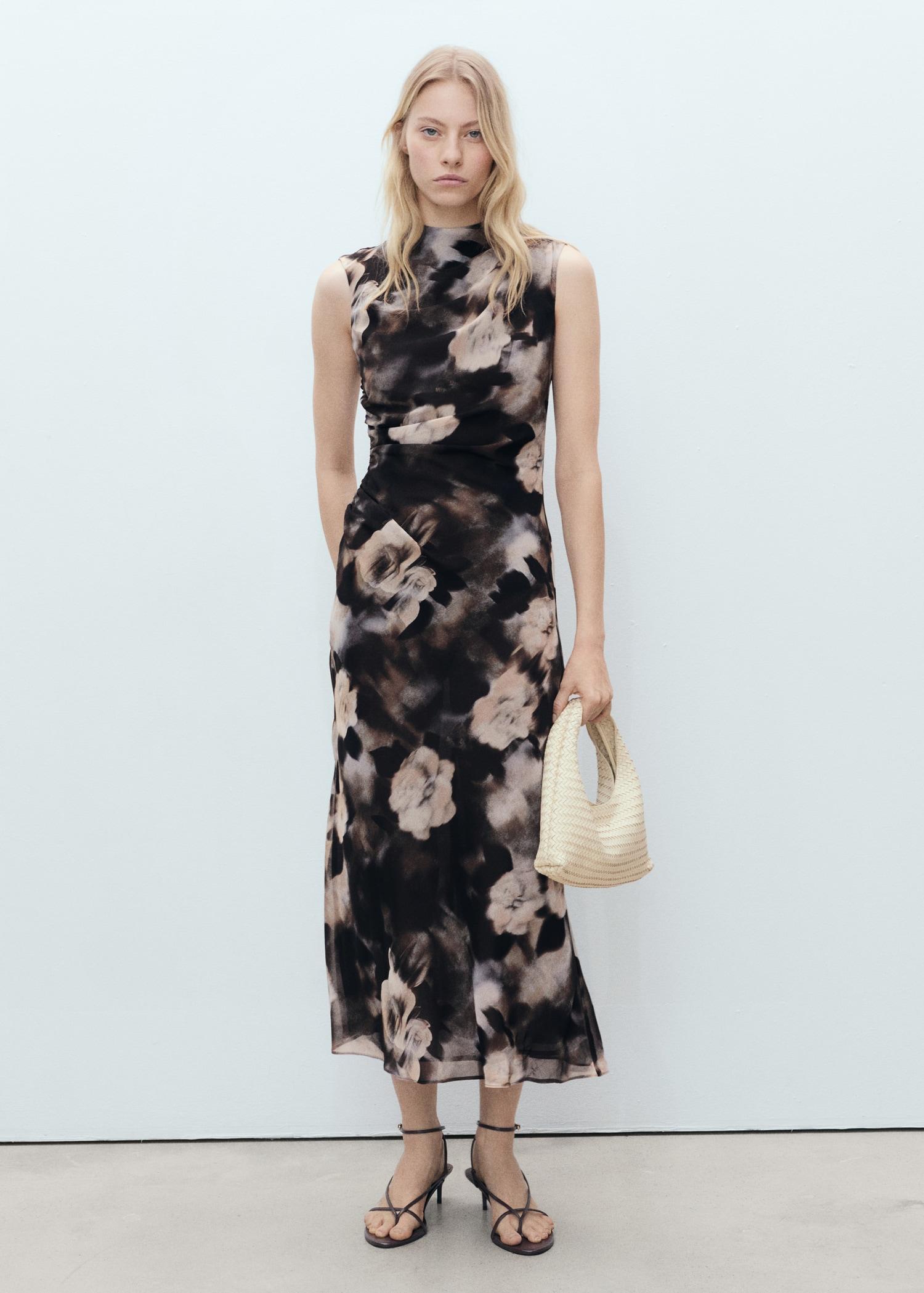 Floral-print draped dress - Women | MANGO USA Product Image