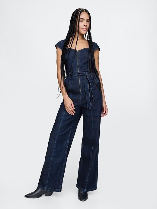 Belted Denim Jumpsuit Product Image