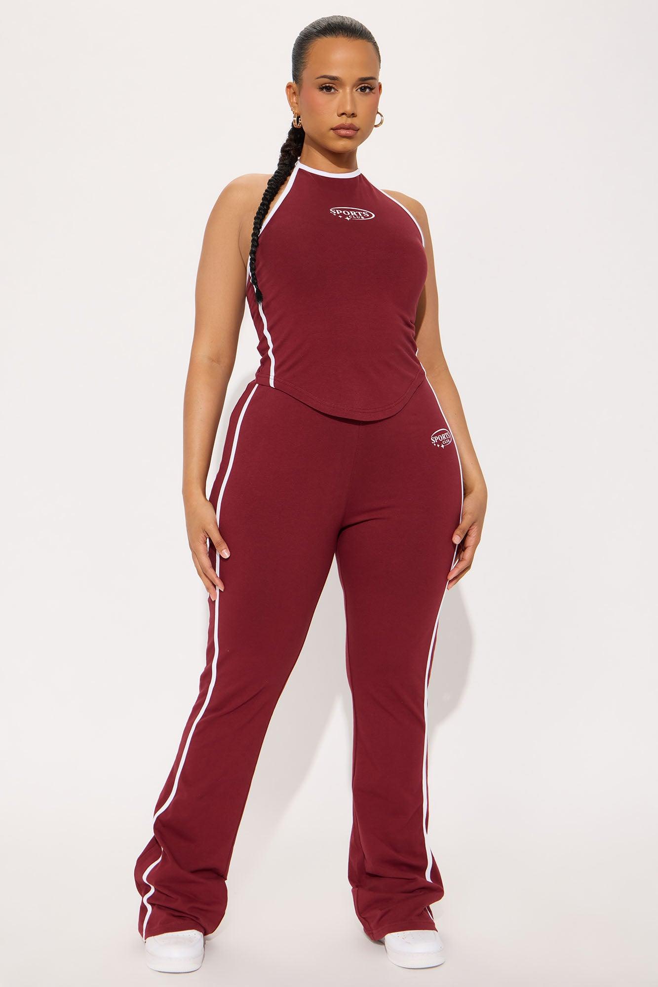 Sports Club Halter Pant Set - Burgundy Product Image