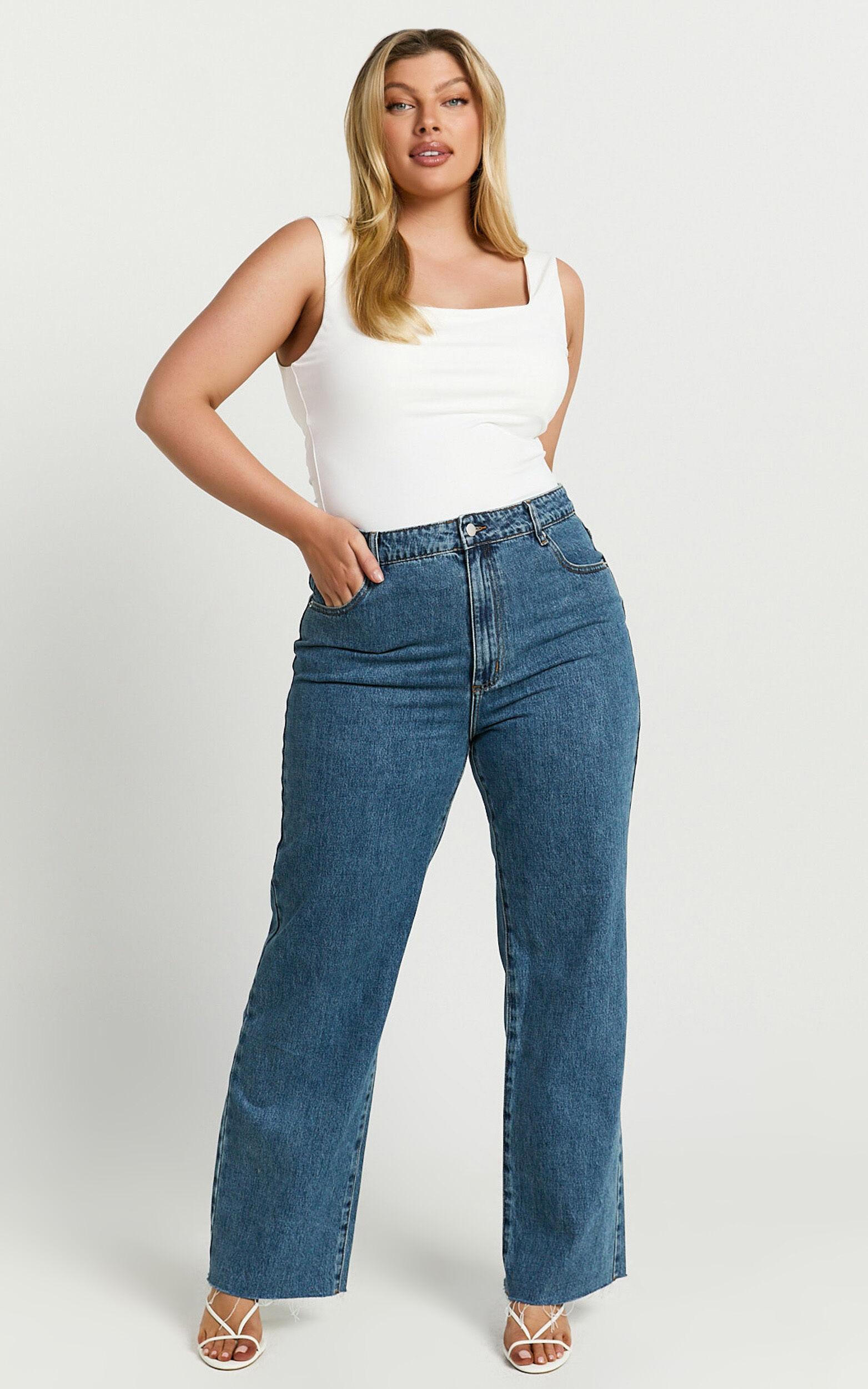 Dexter Jeans - High Waisted Straight Leg Denim Jeans in Dark Blue Wash Product Image