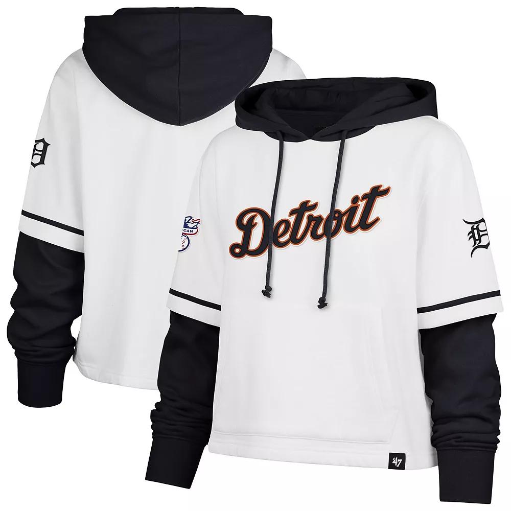 Women's '47 White Detroit Tigers Trifecta Shortstop Cropped Pullover Hoodie, Size: XL Product Image
