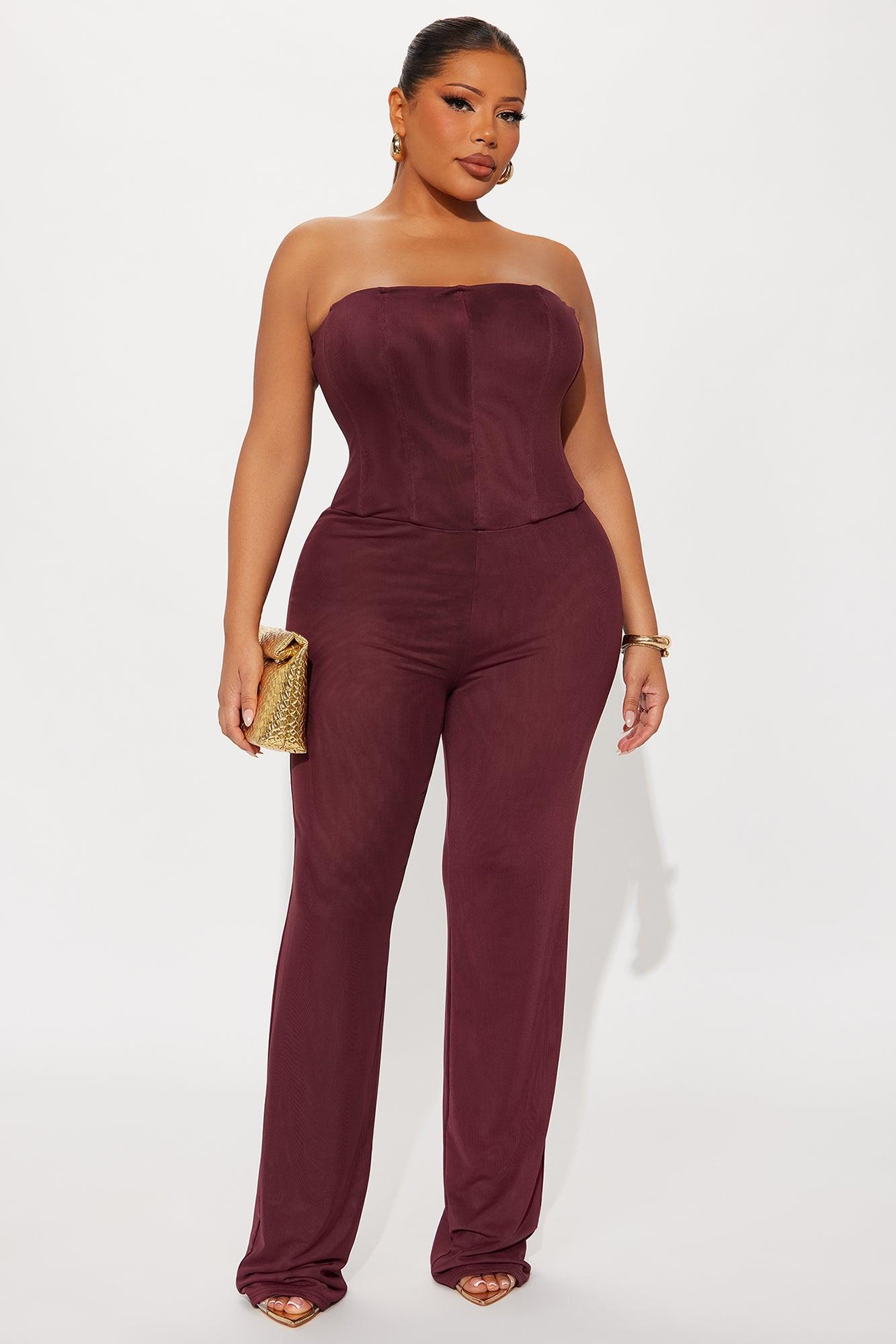 Martina Mesh Double Lined Straight Leg Jumpsuit - Burgundy Female Product Image