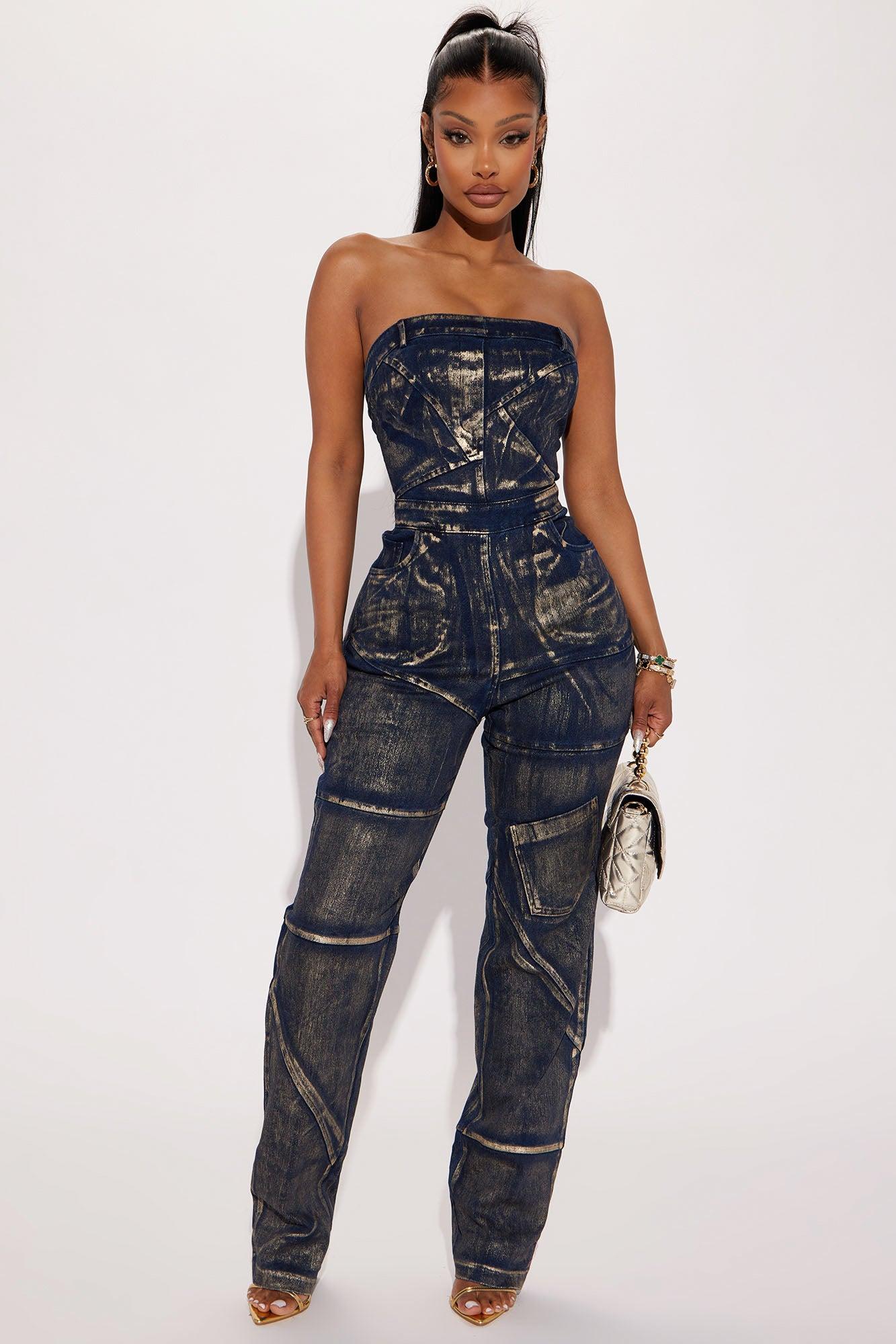 Pushing Through Denim Jumpsuit - Dark Denim Product Image