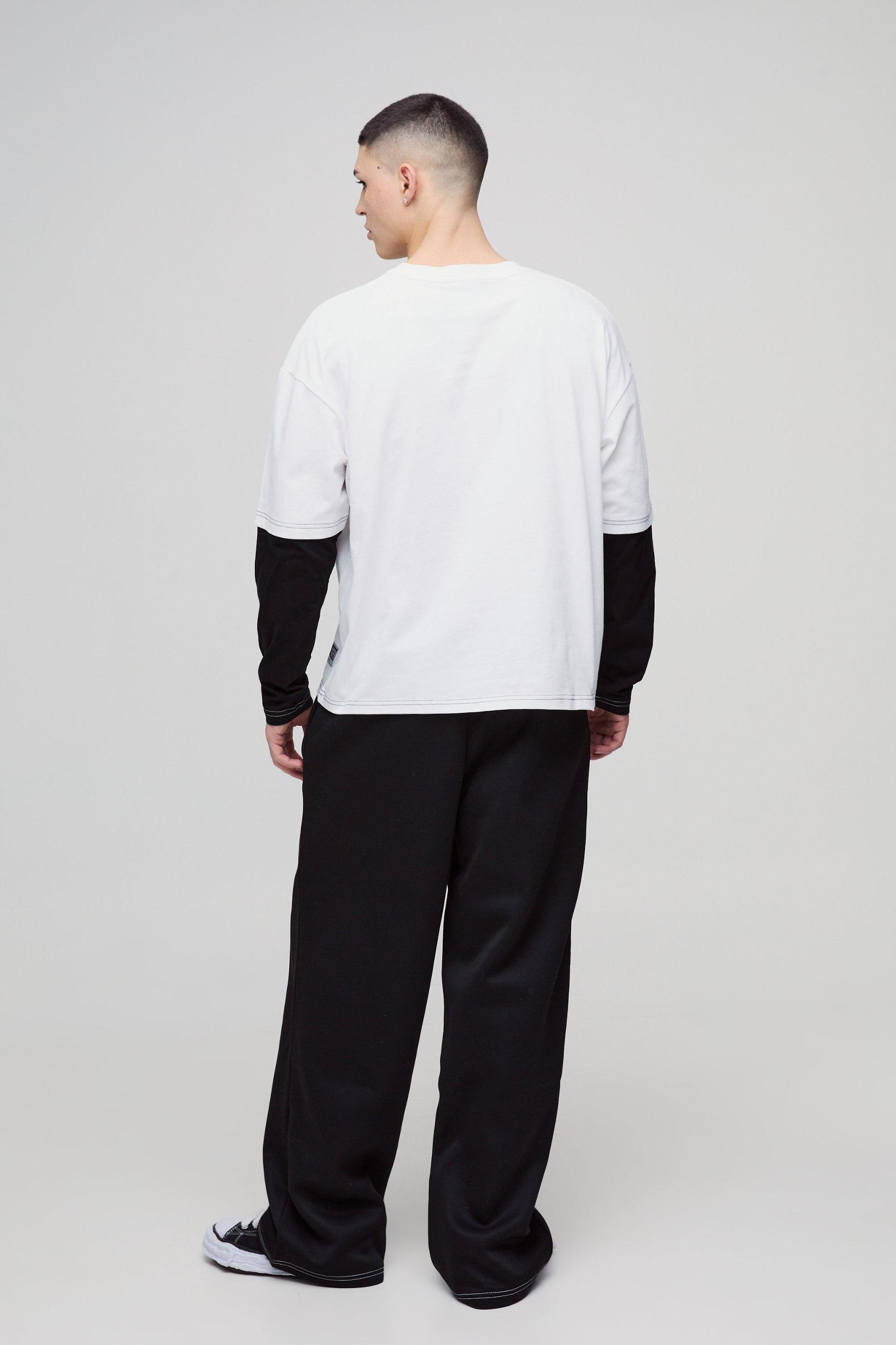 Oversized Boxy Faux Layer Varsity Print T-Shirt Wide Leg Sweatpants Set | boohooMAN USA Product Image