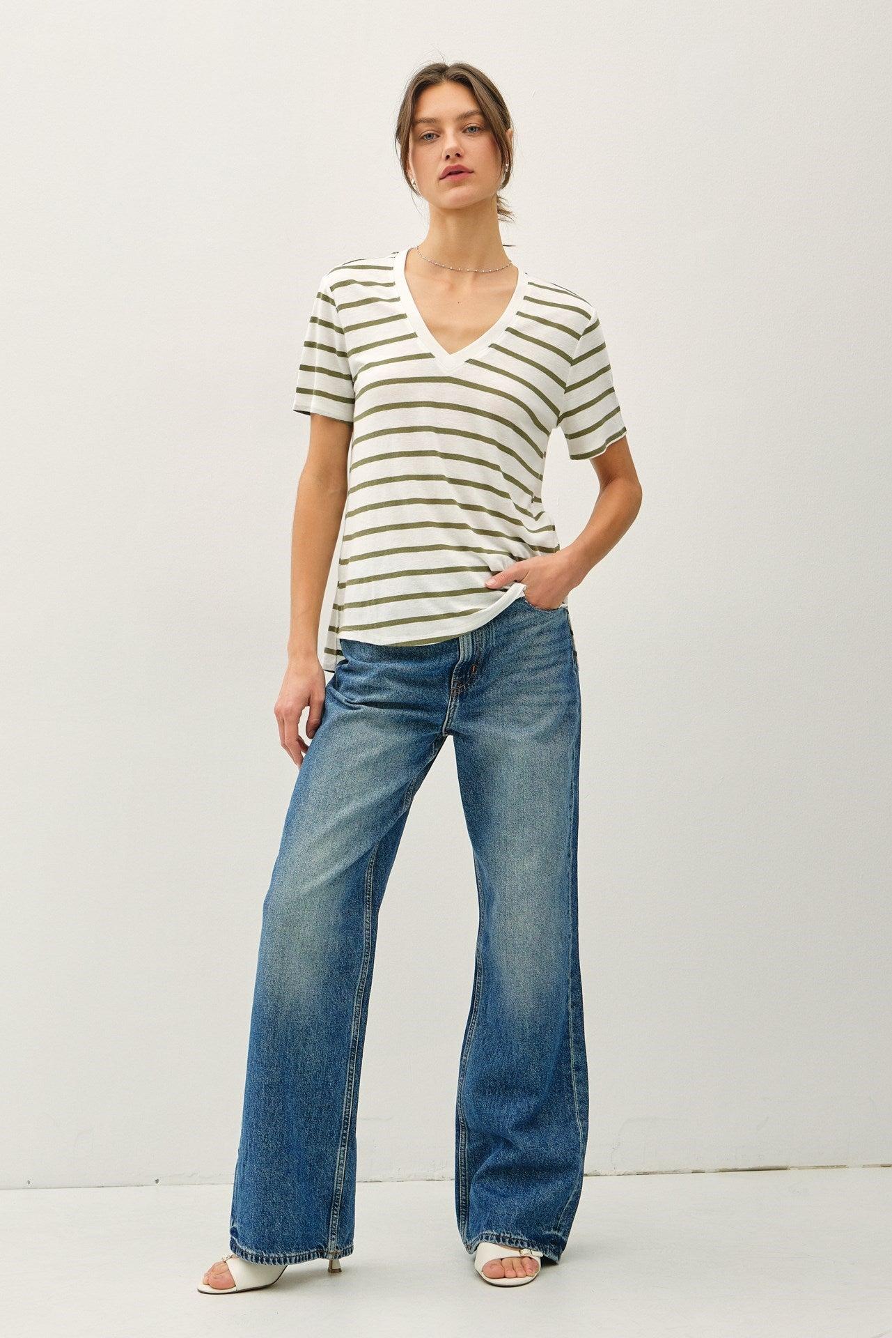 UB ESSENTIALS: EASY STRIPES COTTON-LINEN TEE Product Image