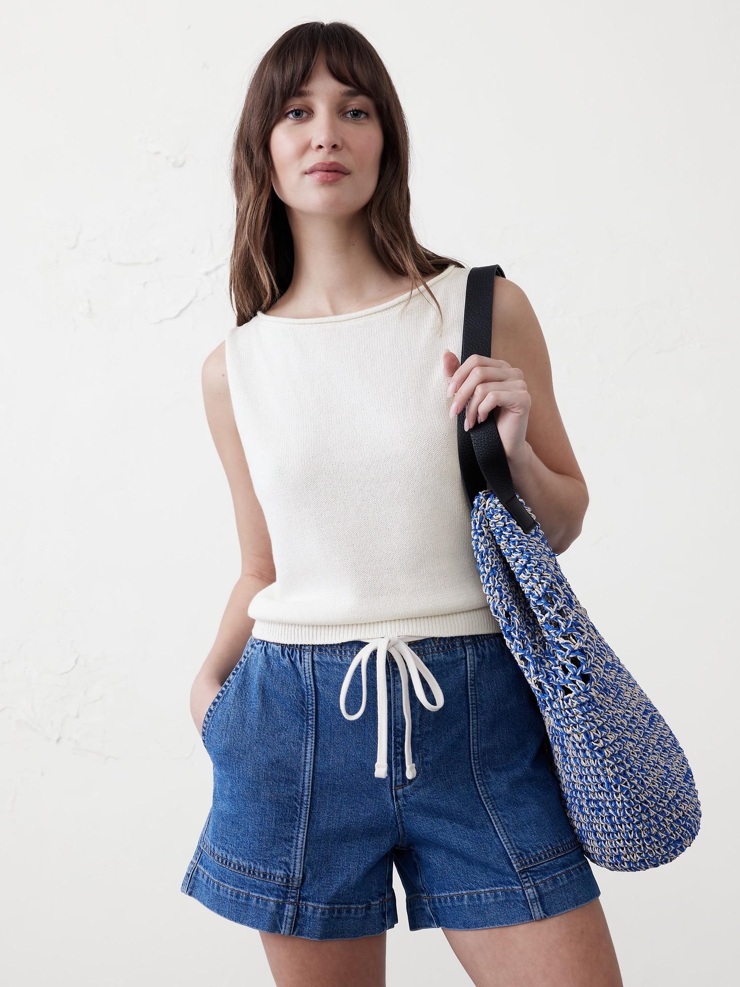 Cropped Boat-Neck Sweater Shell Product Image