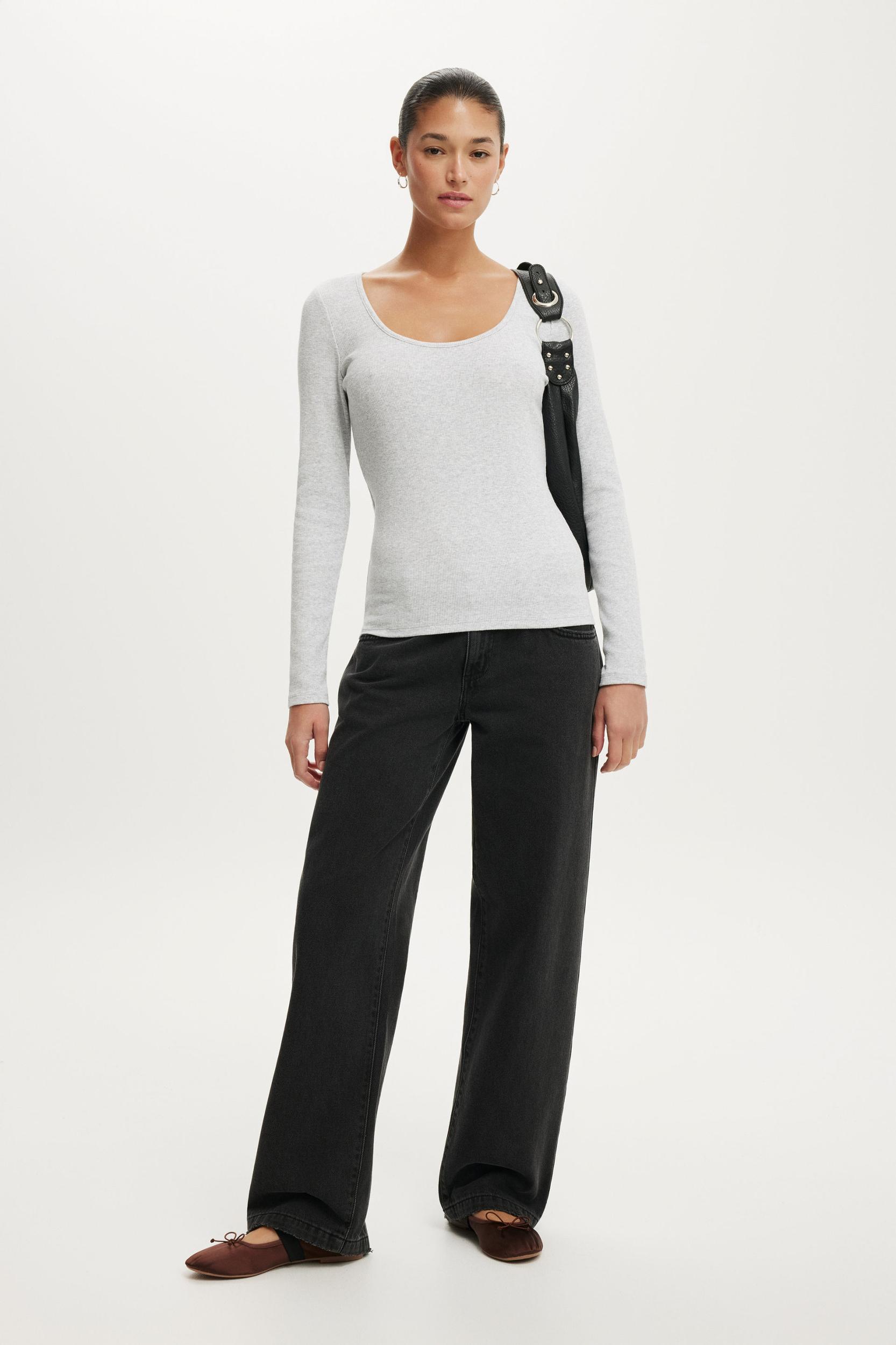 Scoop Neck Rib Long Sleeve Product Image