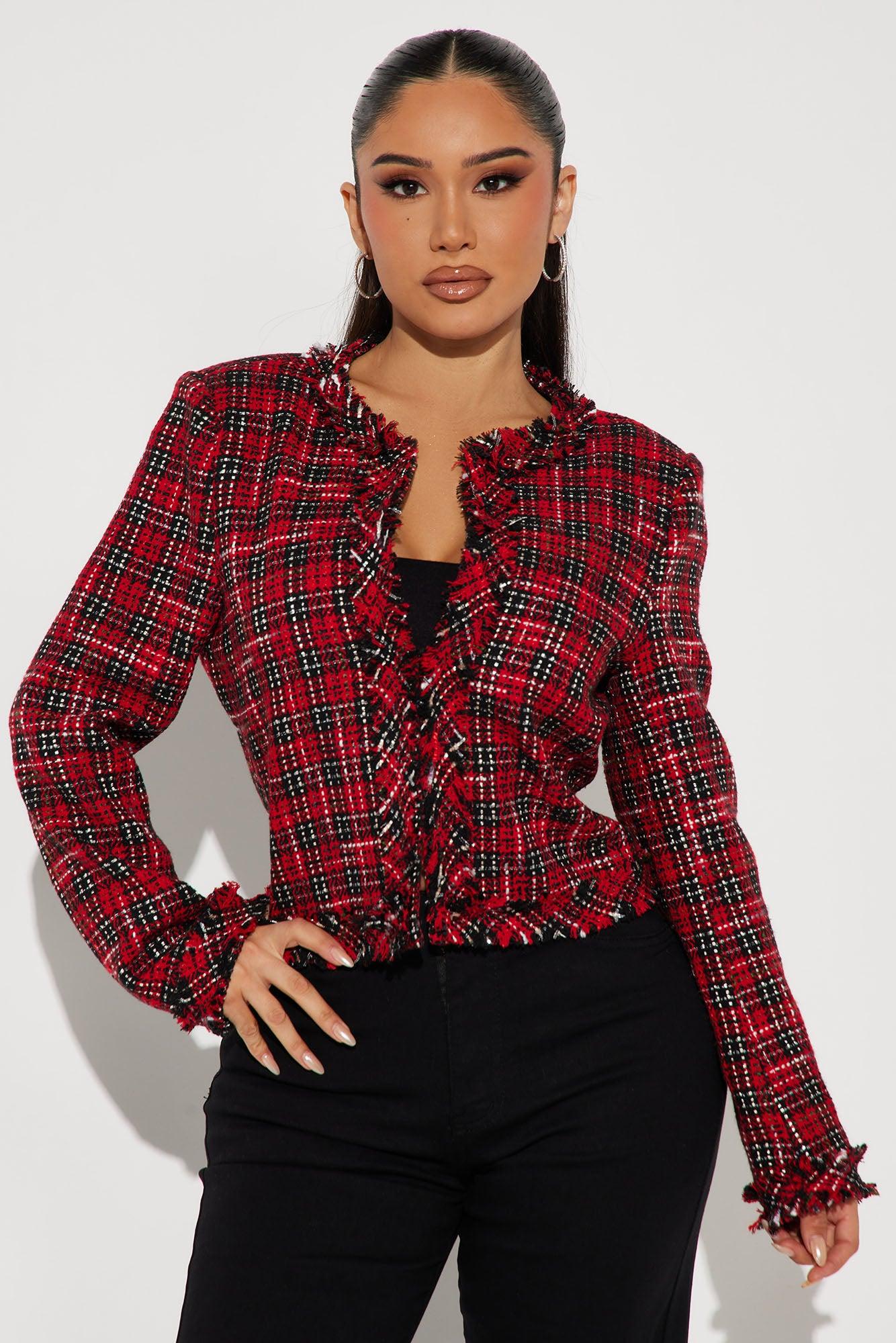Keep It Vintage Tweed Blazer - Red/combo Product Image