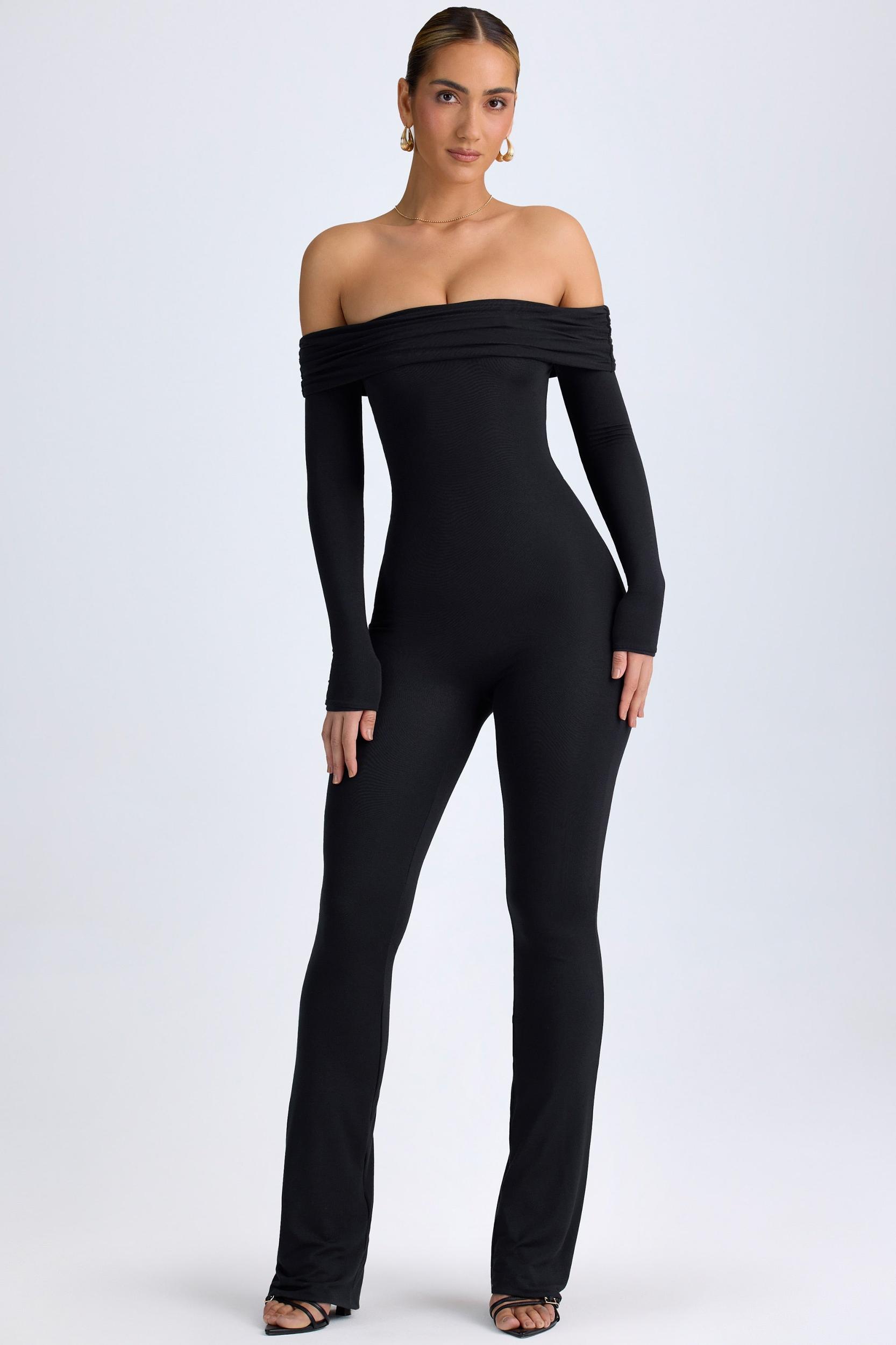 Modal Off-Shoulder Ruched Jumpsuit in Black Product Image