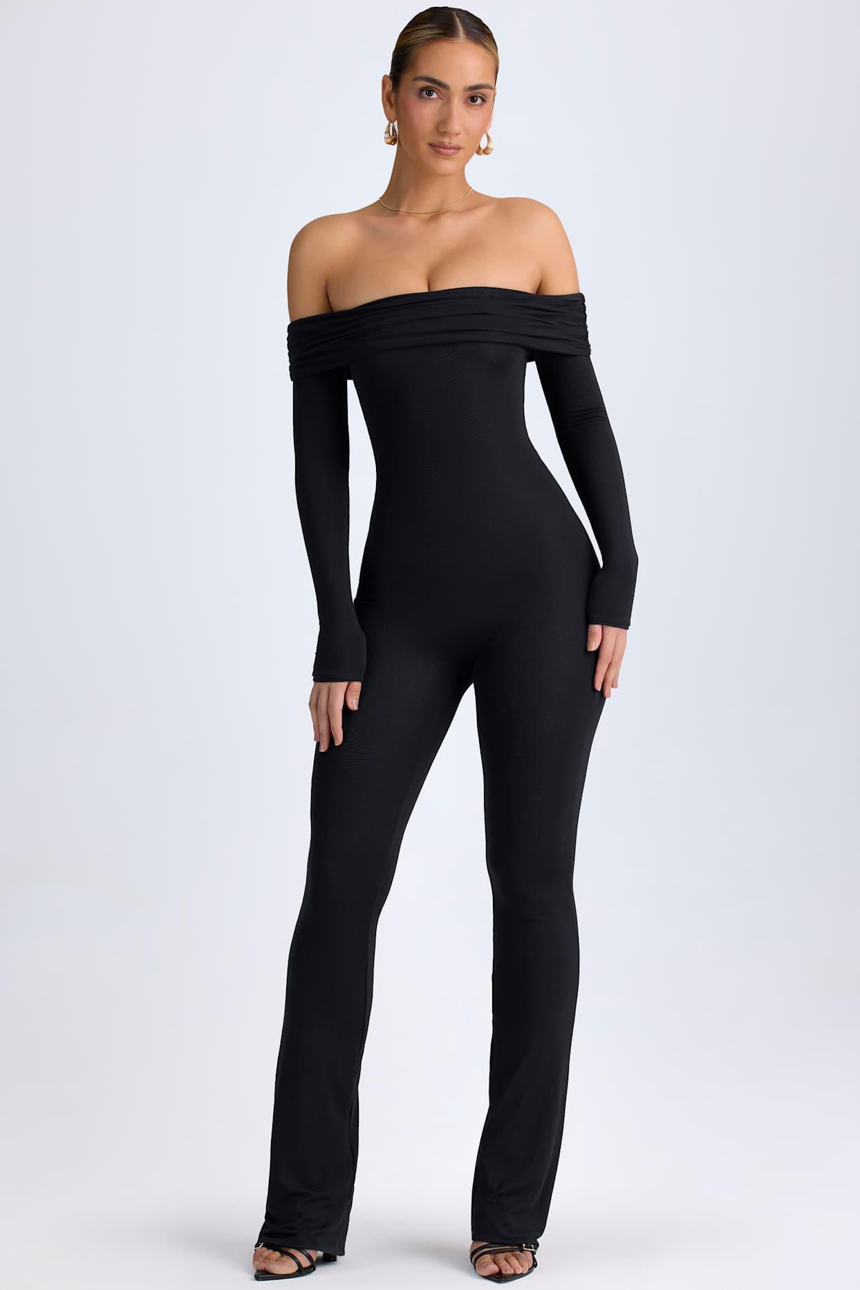 Modal Off-Shoulder Ruched Jumpsuit in Black Product Image