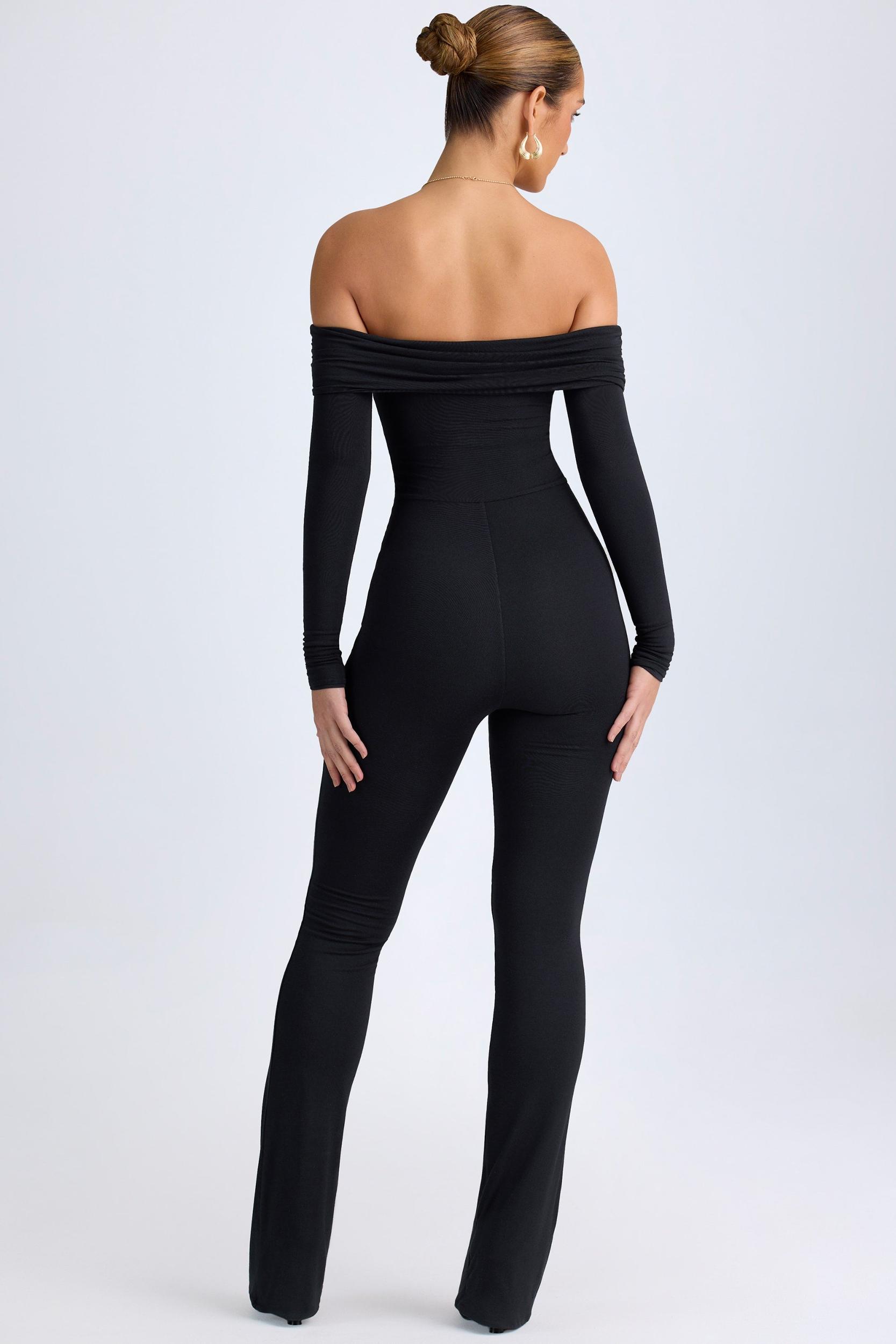 Modal Off-Shoulder Ruched Jumpsuit in Black Product Image