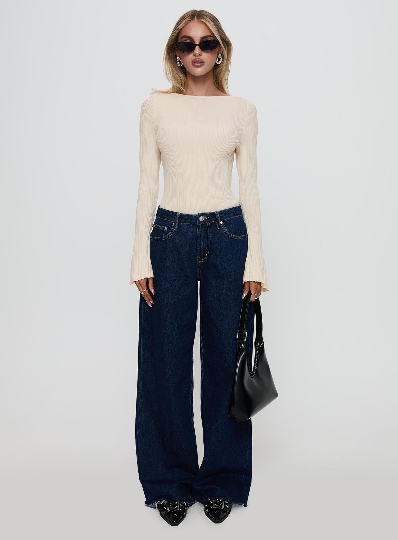 Mayok Long Sleeve Bodysuit Beige Product Image